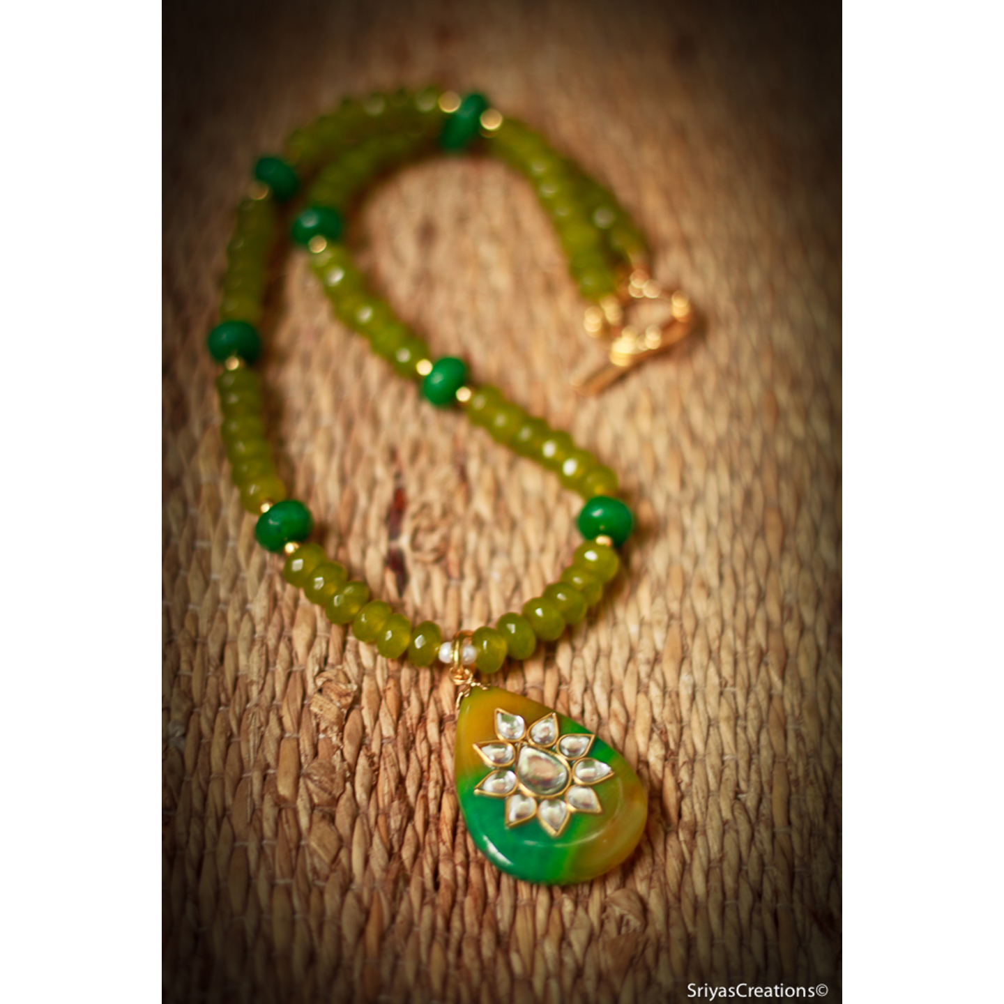 Leaf Green Shaded Kundan Drop Handmade Necklace