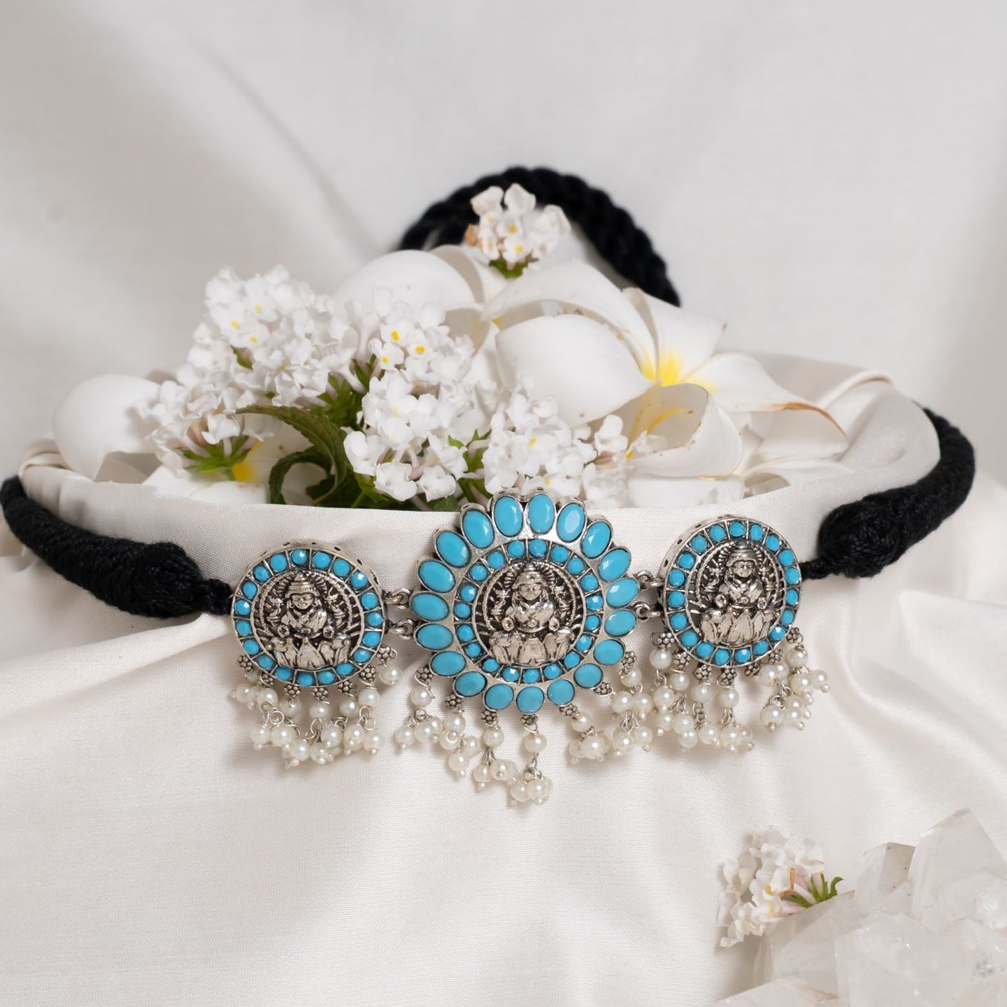 Turquoise Stone Lakshmi Choker Set