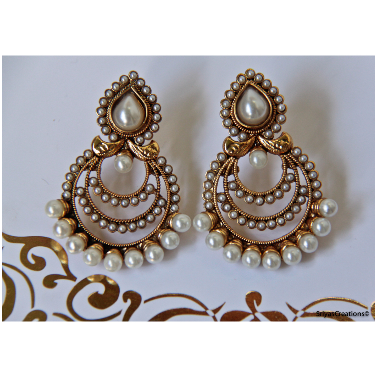 Pearl Drop Top & Layered Stone Circled Earring