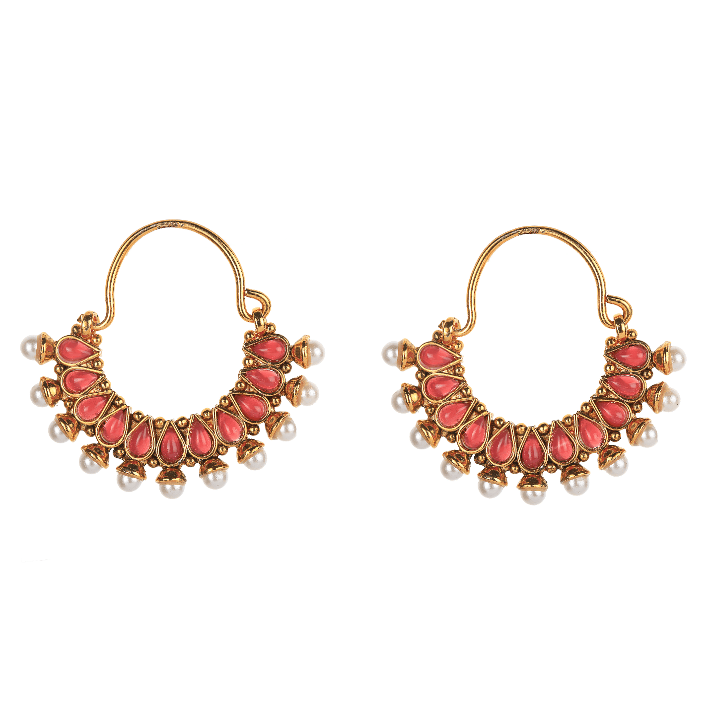 Drop Stone Studded Hoops - Red