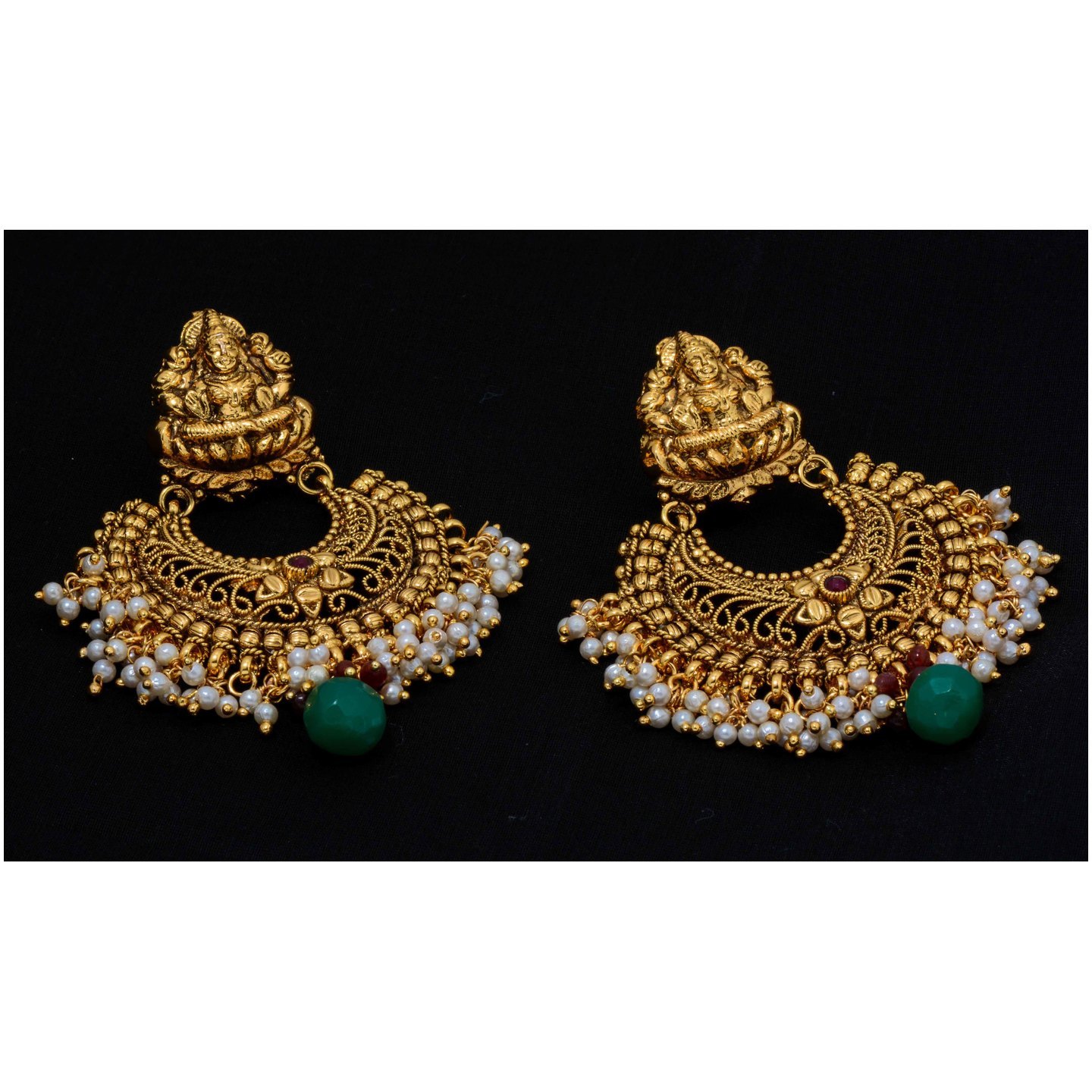 Red Green Pearl -Lakshmi Wedding ChandBali Earrings