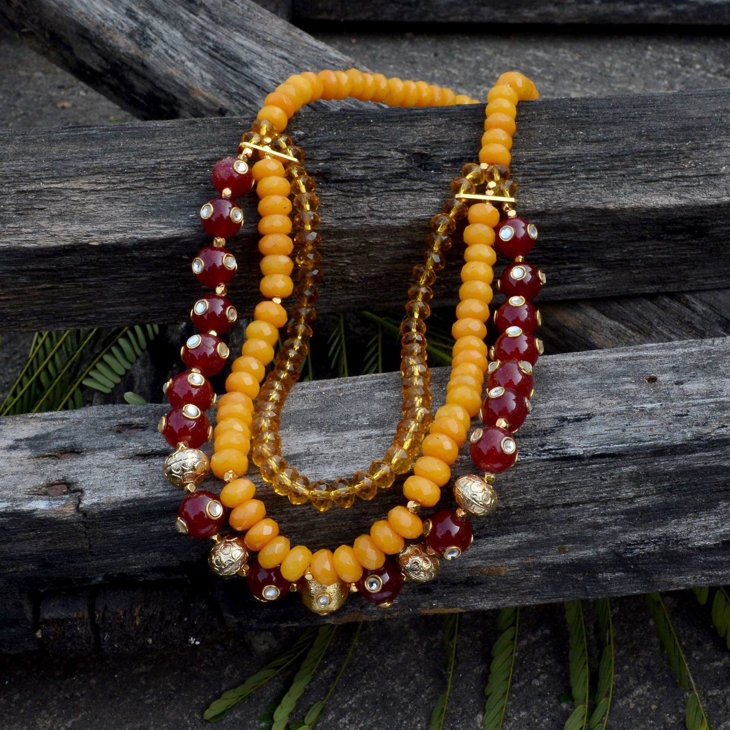 Red kundan & yellow Gemstone Layered Handmade Necklace