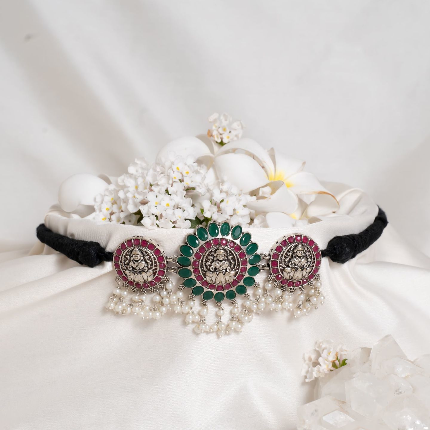  Red Green Stone Lakshmi Choker Set