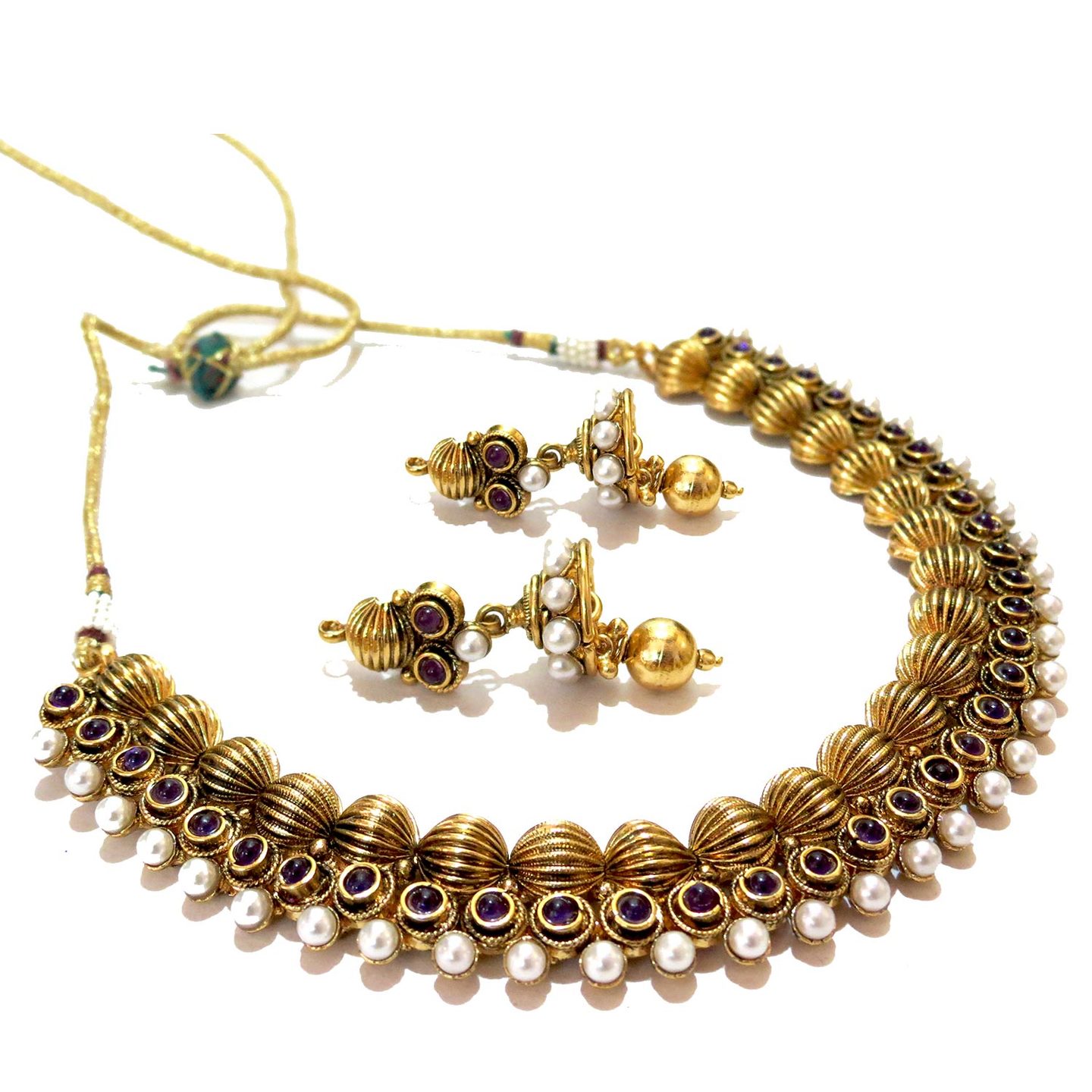 Three Layered Ensembled Necklace Set - Purple