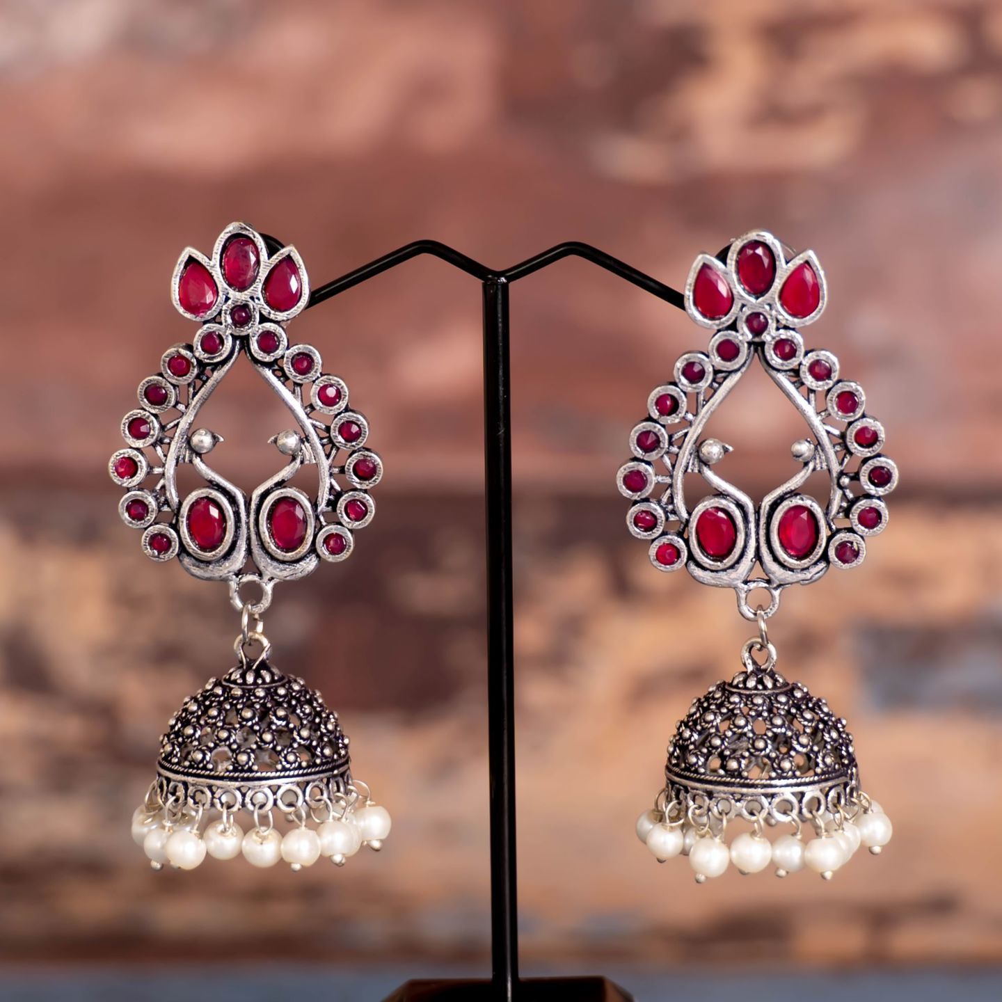 Red Stone Drop Shaped Top Jhumka