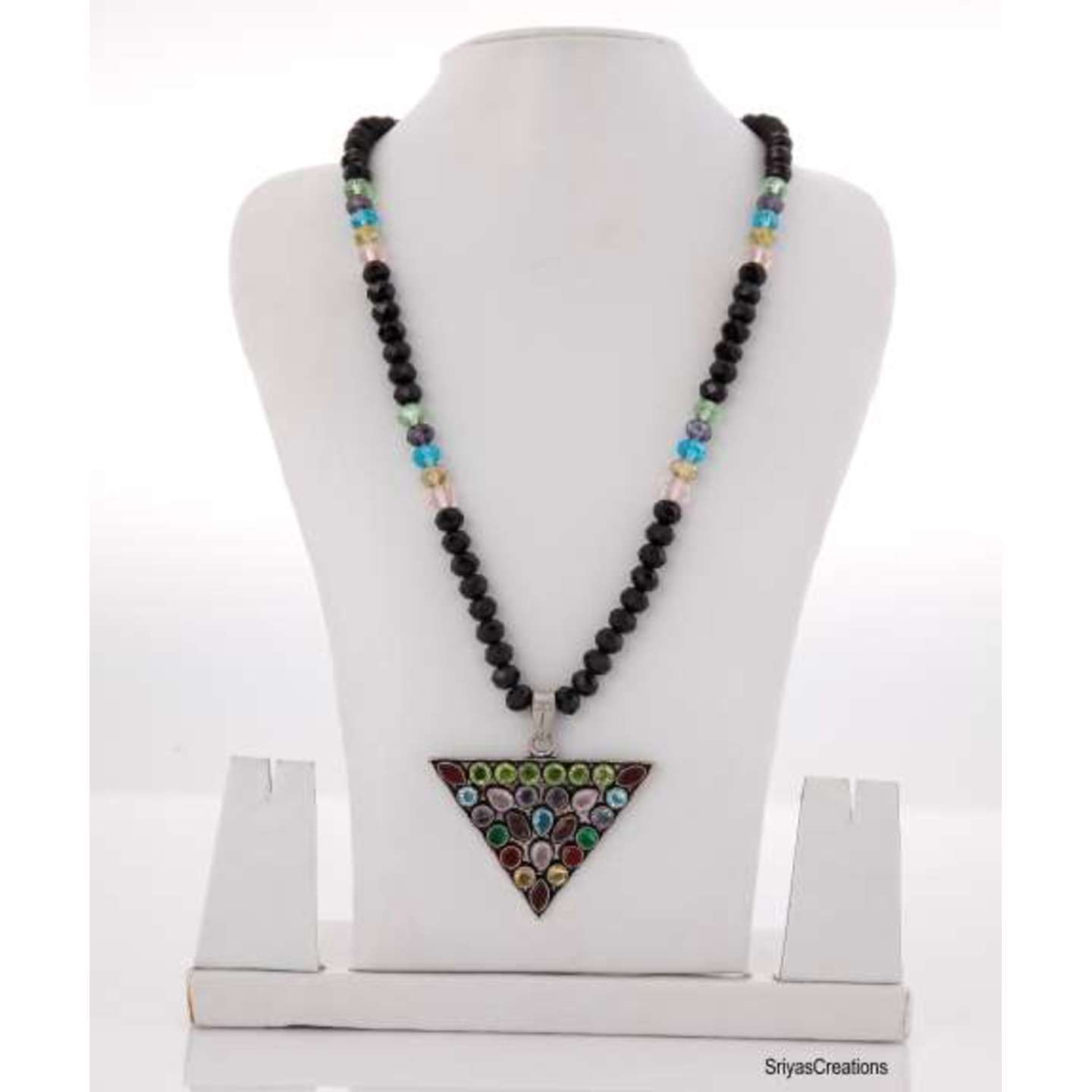 Black Crystal Multi Color Silver Pendant Necklace set