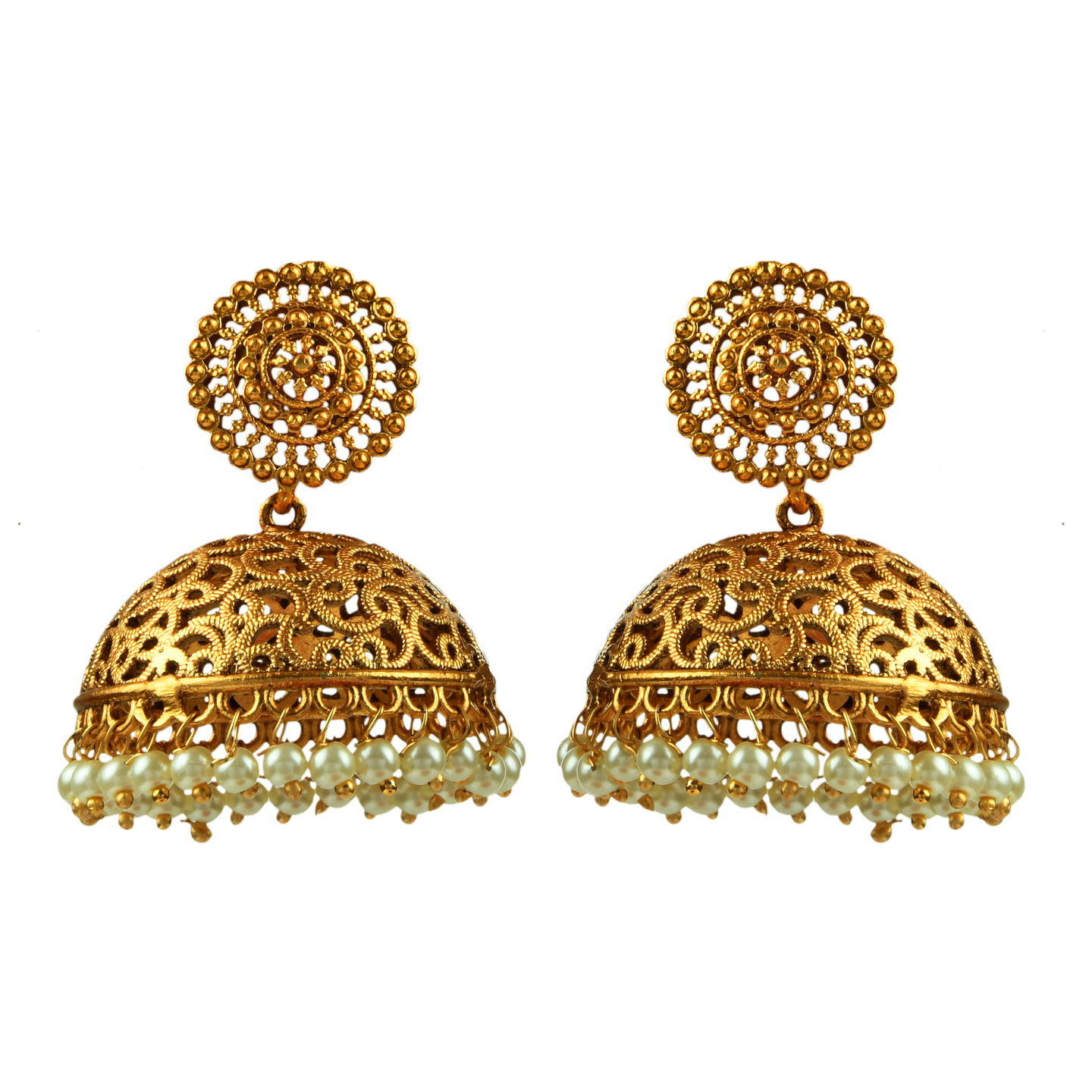 Pearl Gold Jali Work Jumka