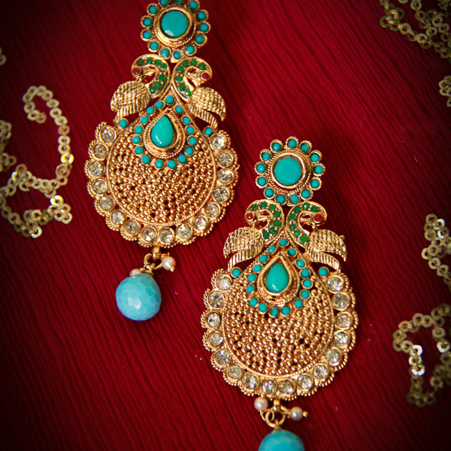 Turquoise Round Peacock Drop Earrings