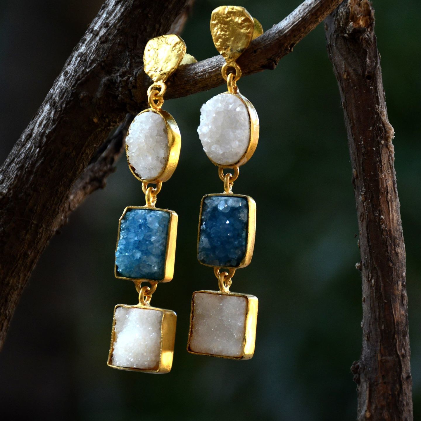 White Blue Druzy Danglers