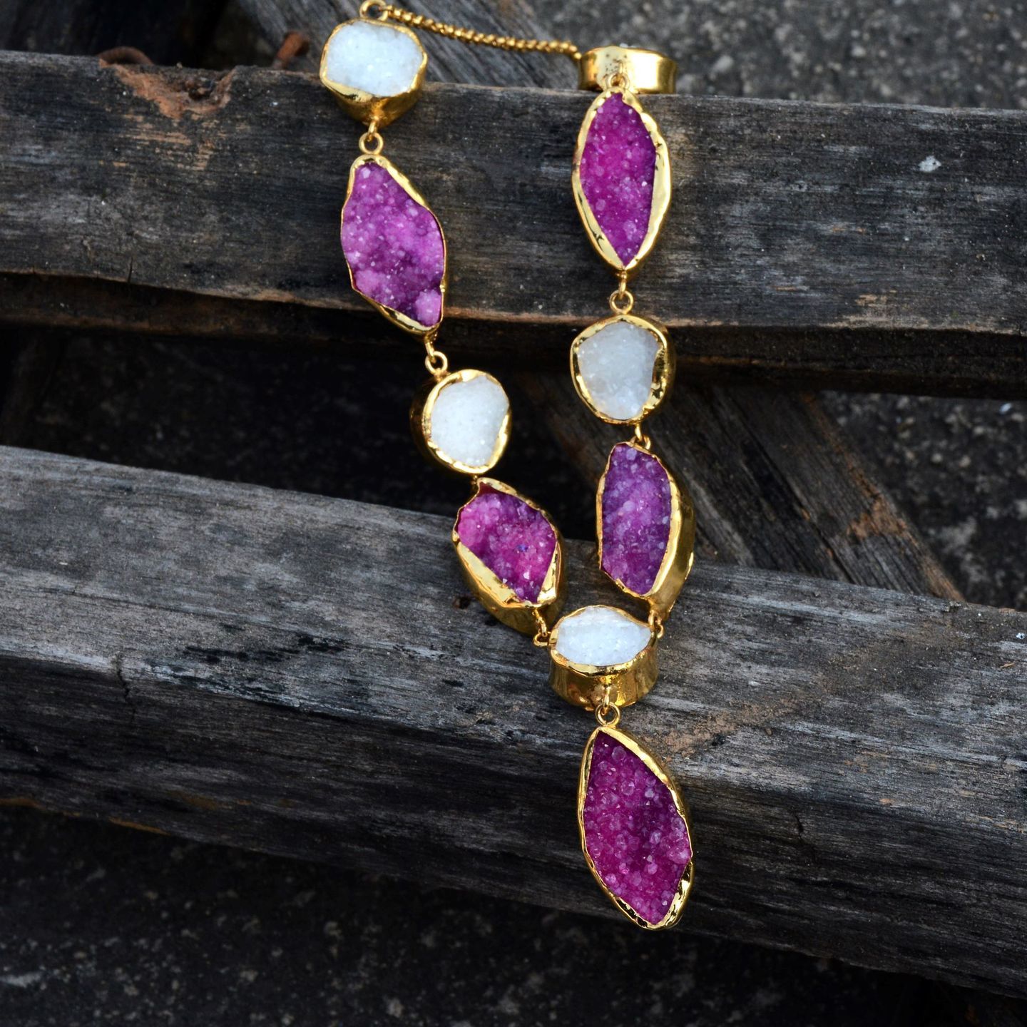 Pink White Purple Druzy Necklace