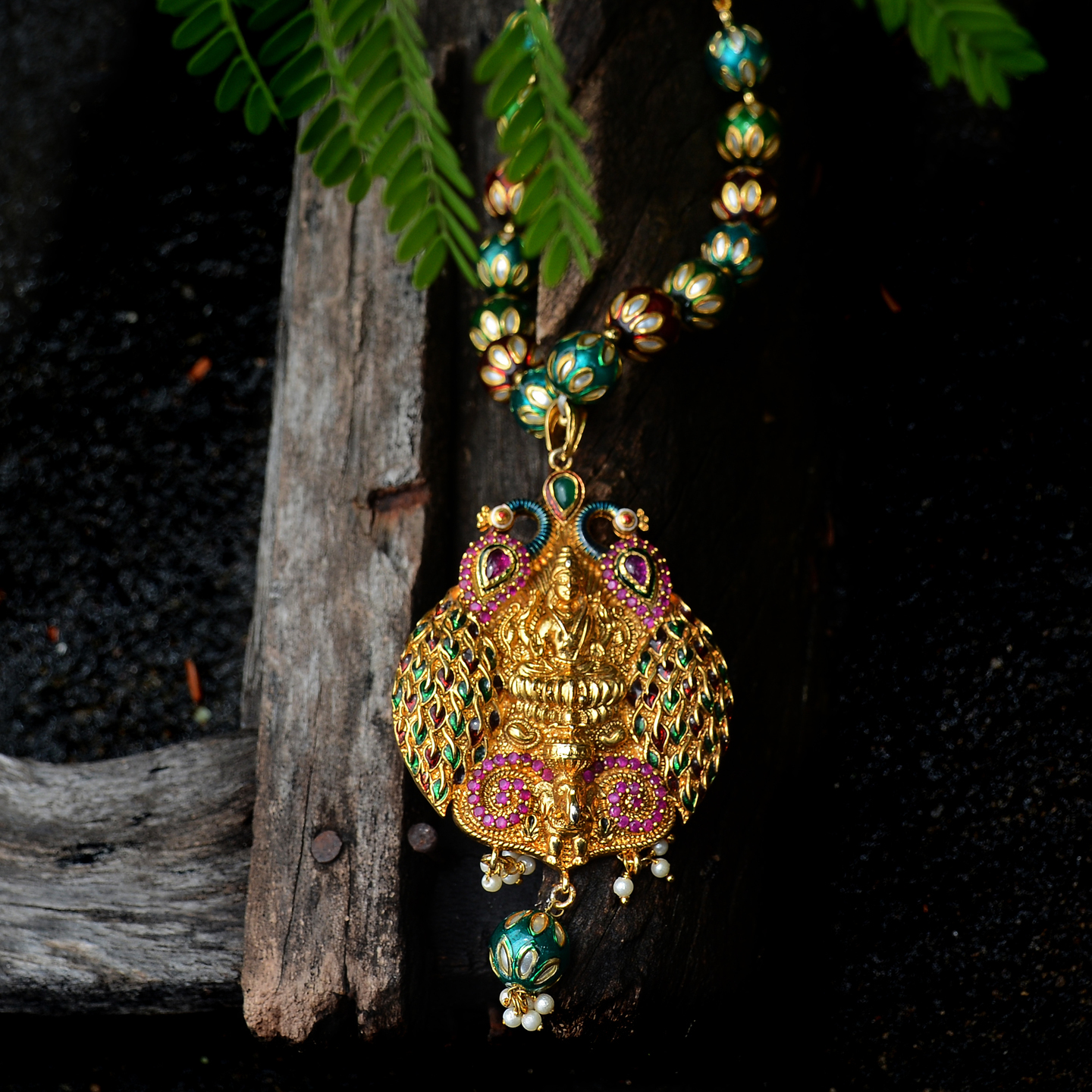 Meenakari Multi Color Pearl Layered Lakshmi Pendant Necklace