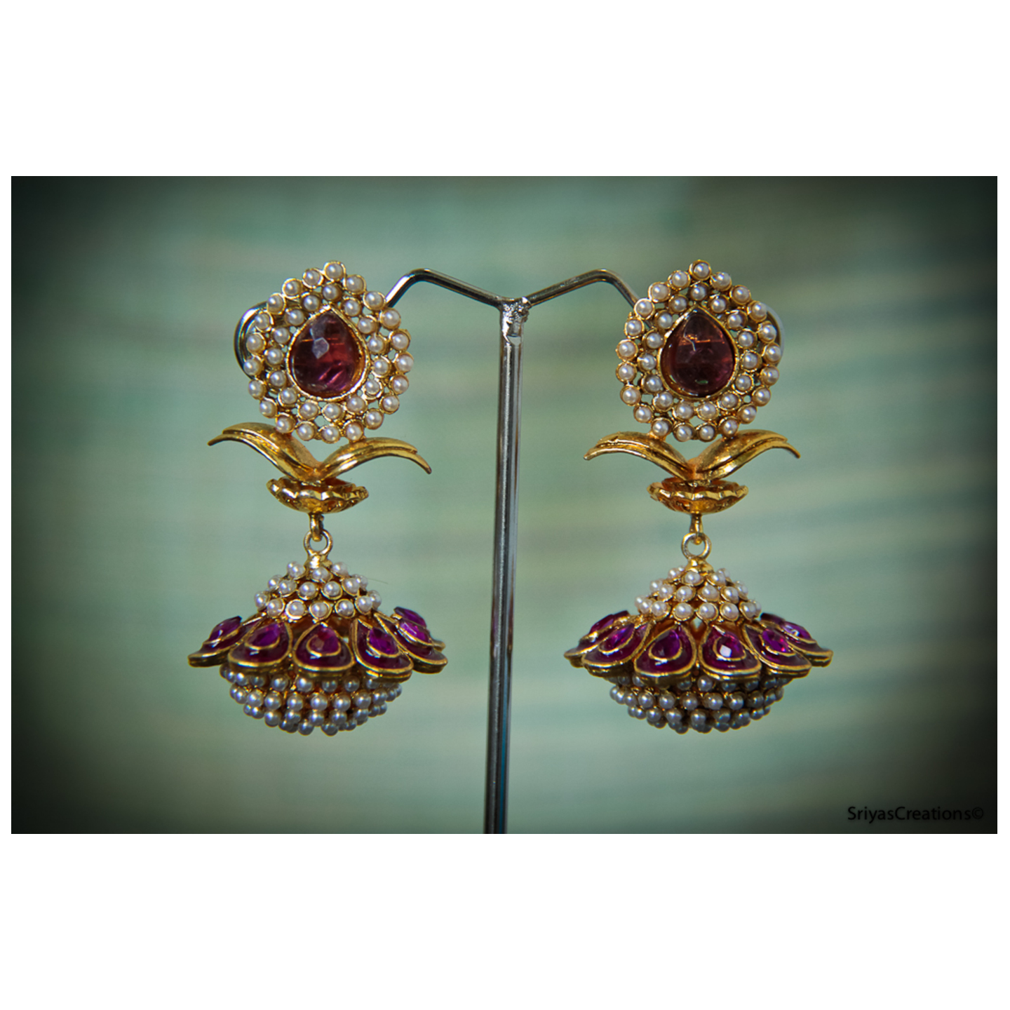 Purple Pearl Drop Floral Dangler