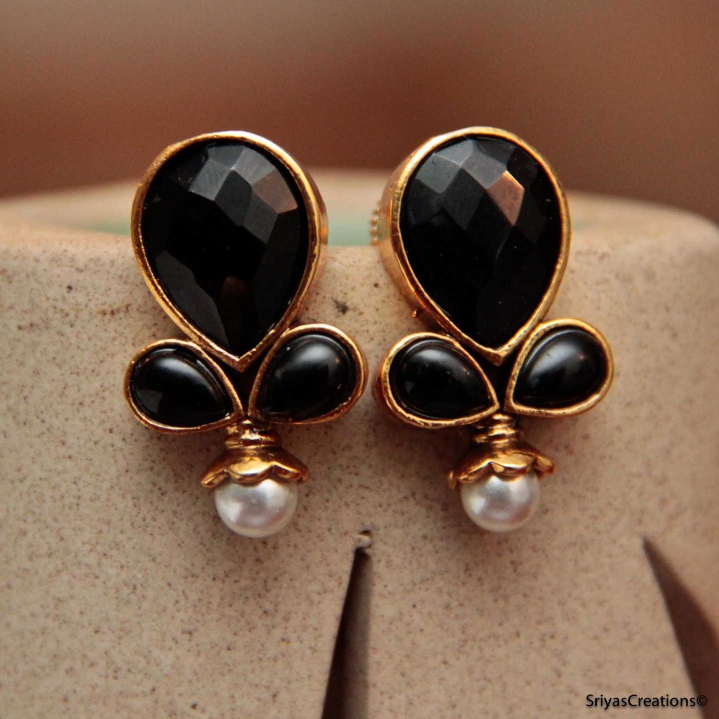 Three Black Drop Stud