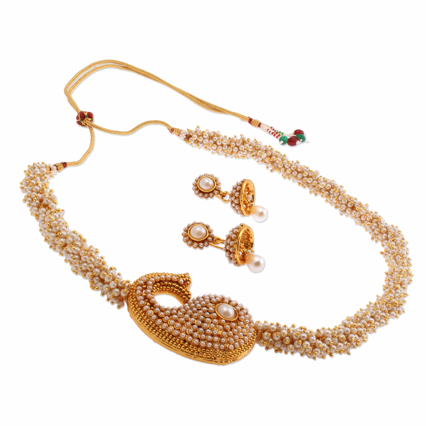 Pearl Paisely Side Pendant Pearl Necklace Set