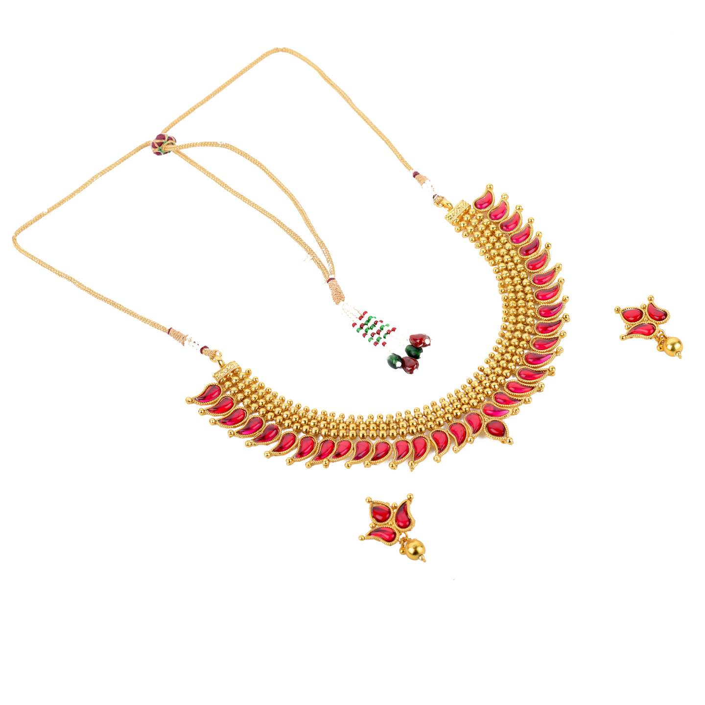 Red Layered leaf Design necklace set