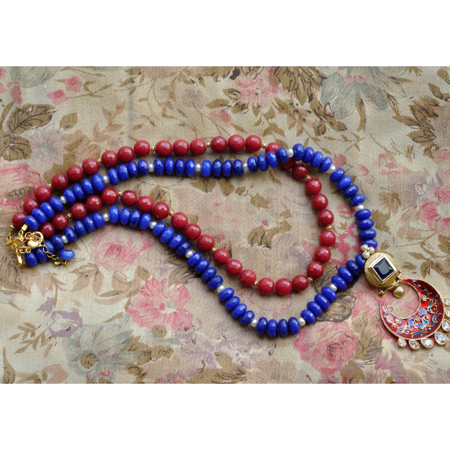 Blue  Red Jumka Necklace  Earring