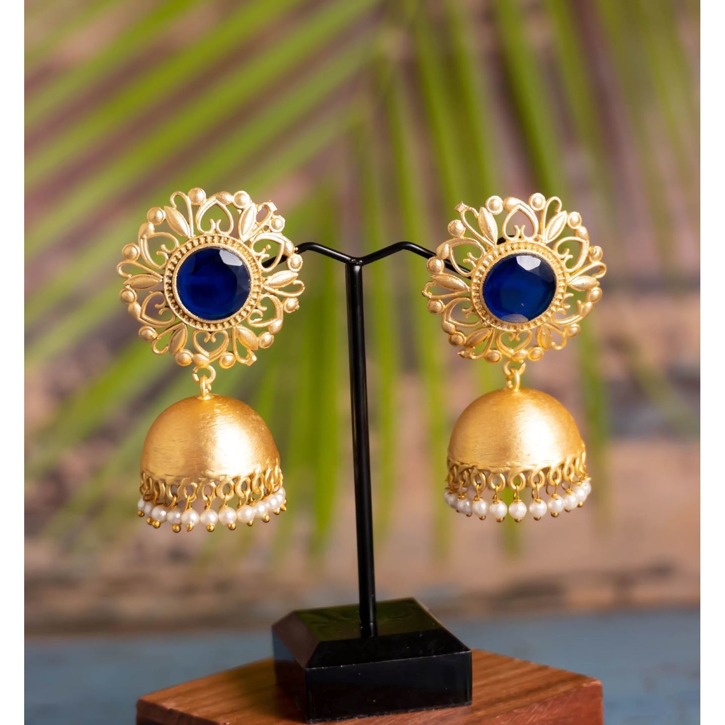Blue Stone Floral Top Jhumka