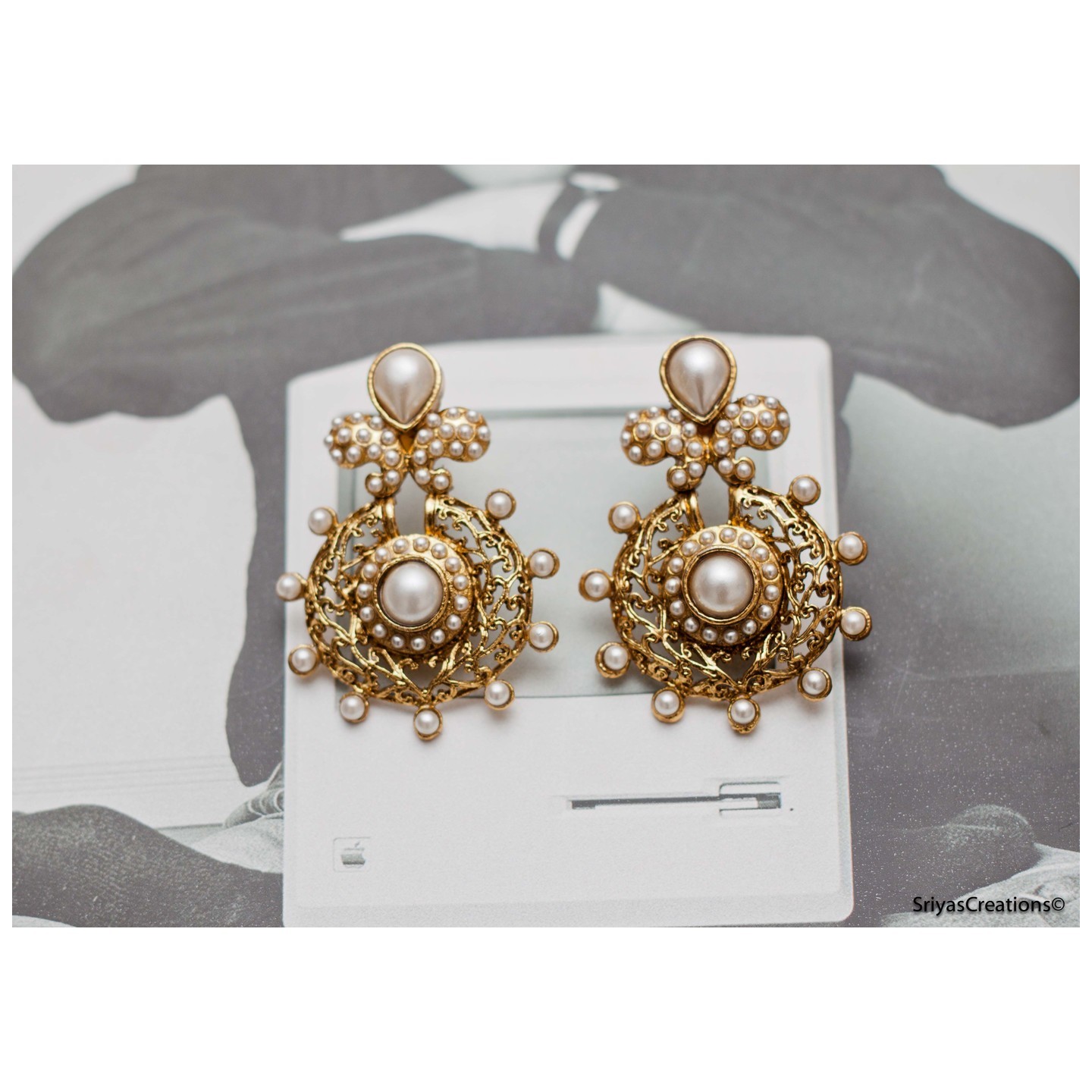 Pearl Drop & Round Earrings