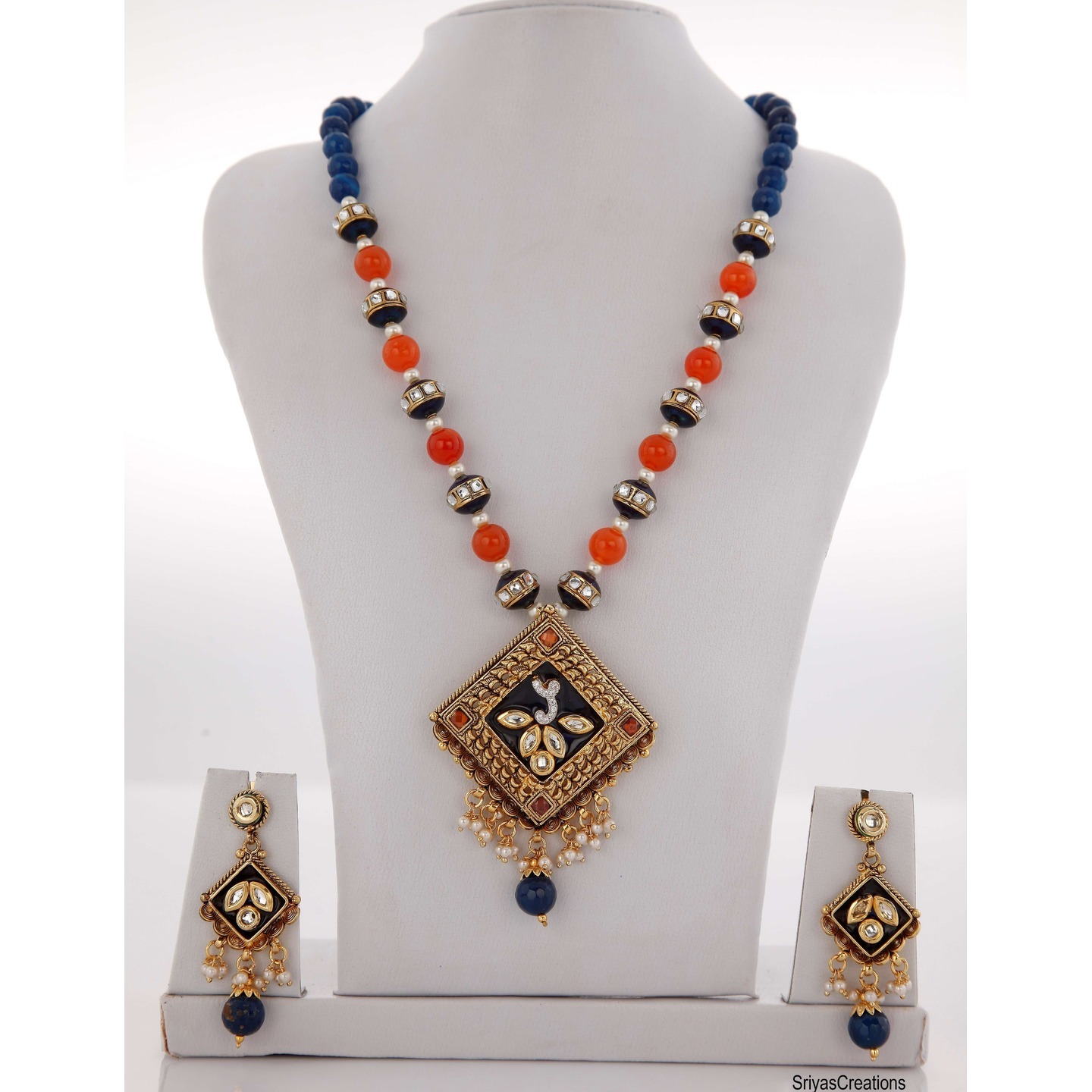 Blue Red Necklace Set