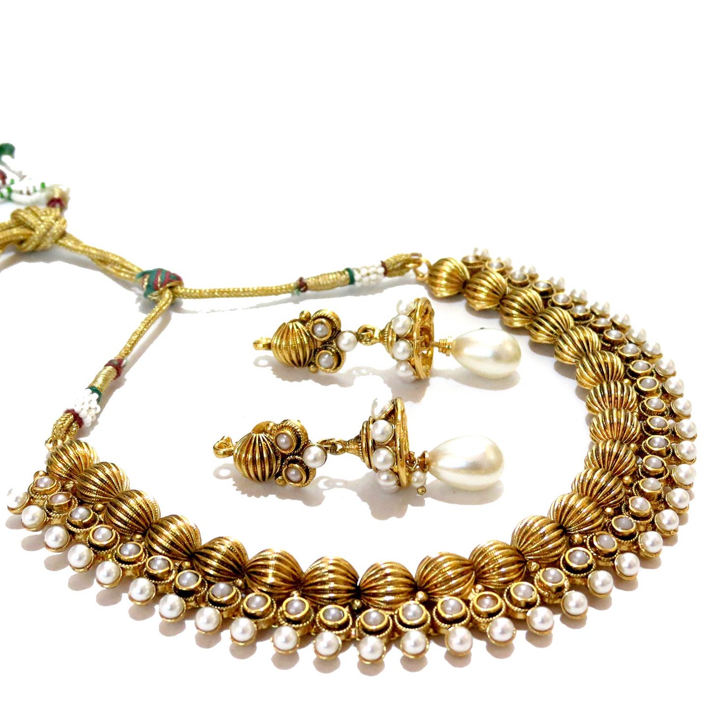 Three Layered Ensembled Necklace Set - Pearl