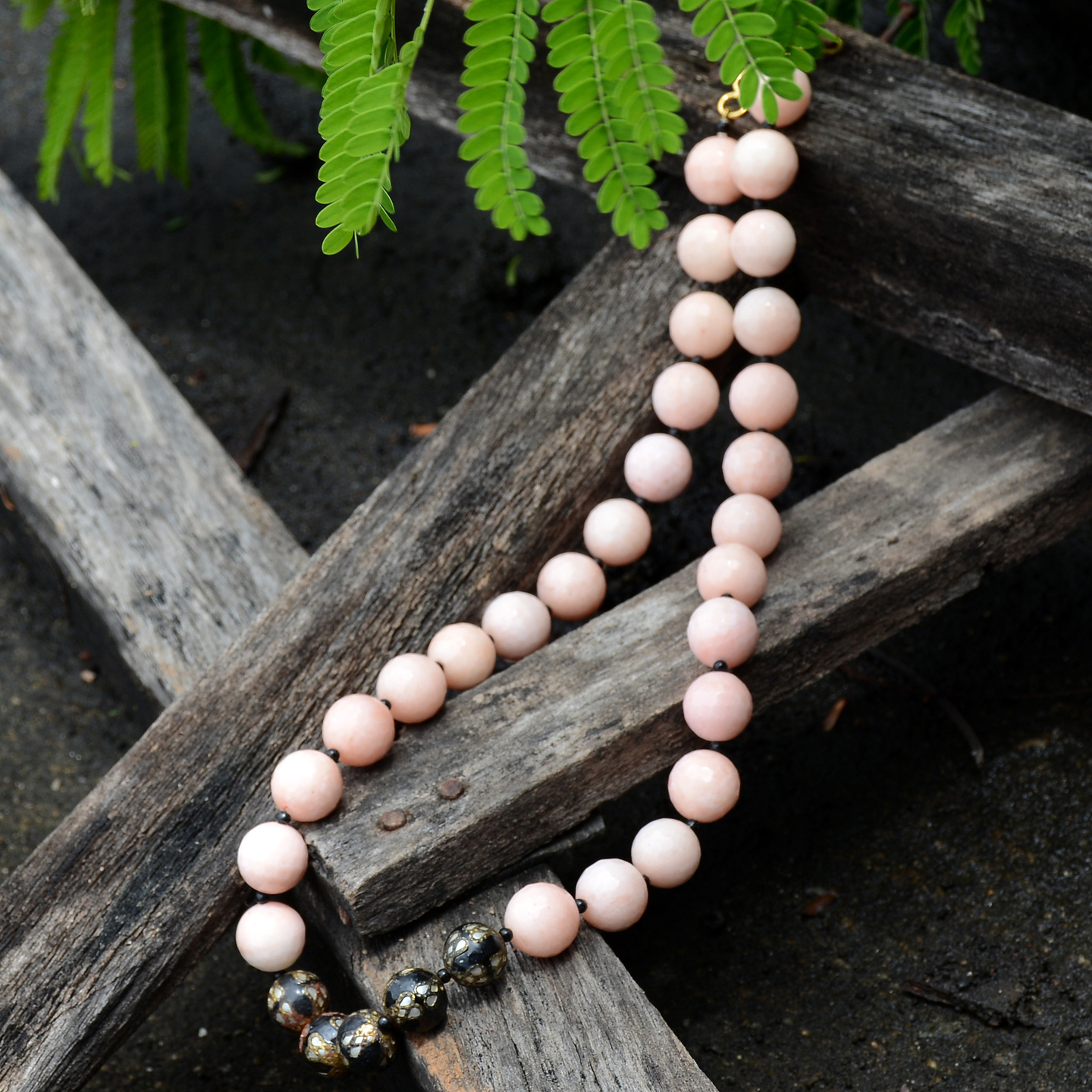 Pink Black Beaded Necklace