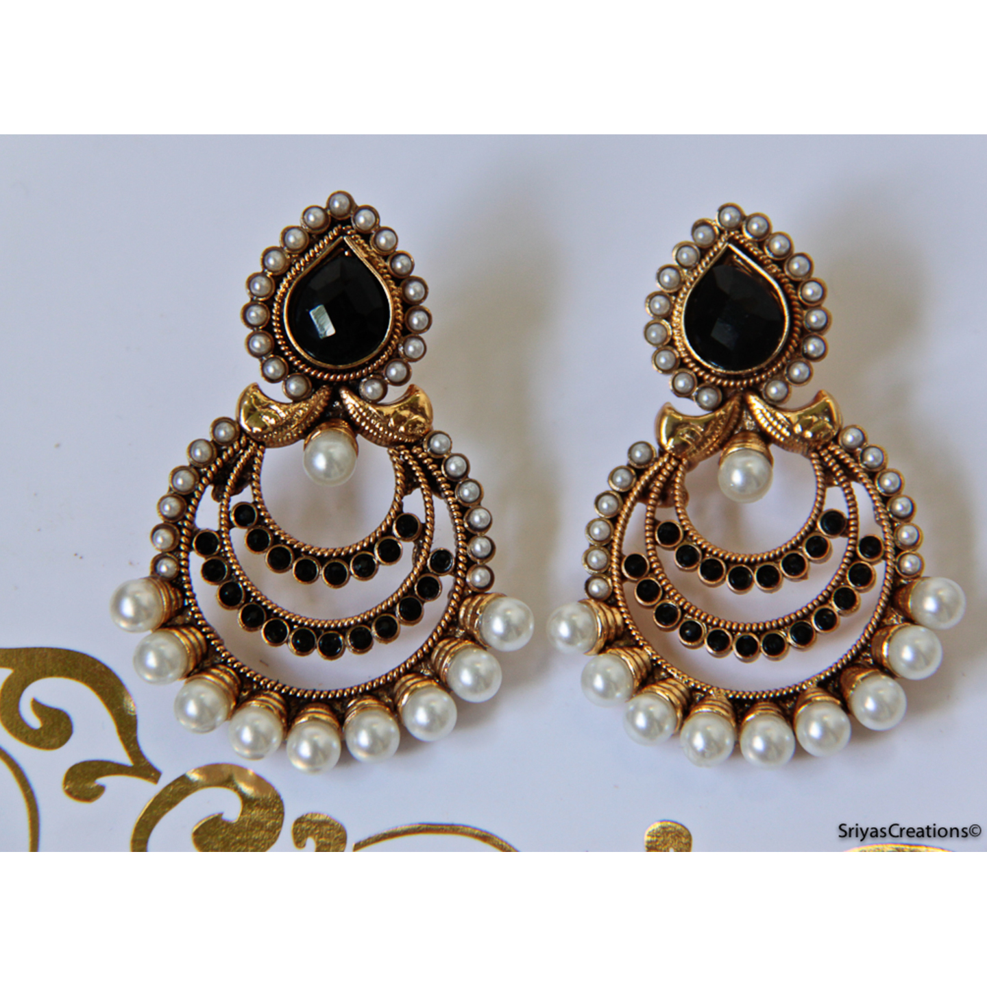Black Drop Top & Layered Stone Circled Earring