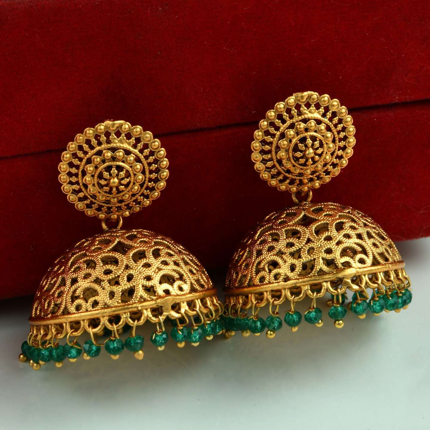 Green Gold Jali Work Jumka