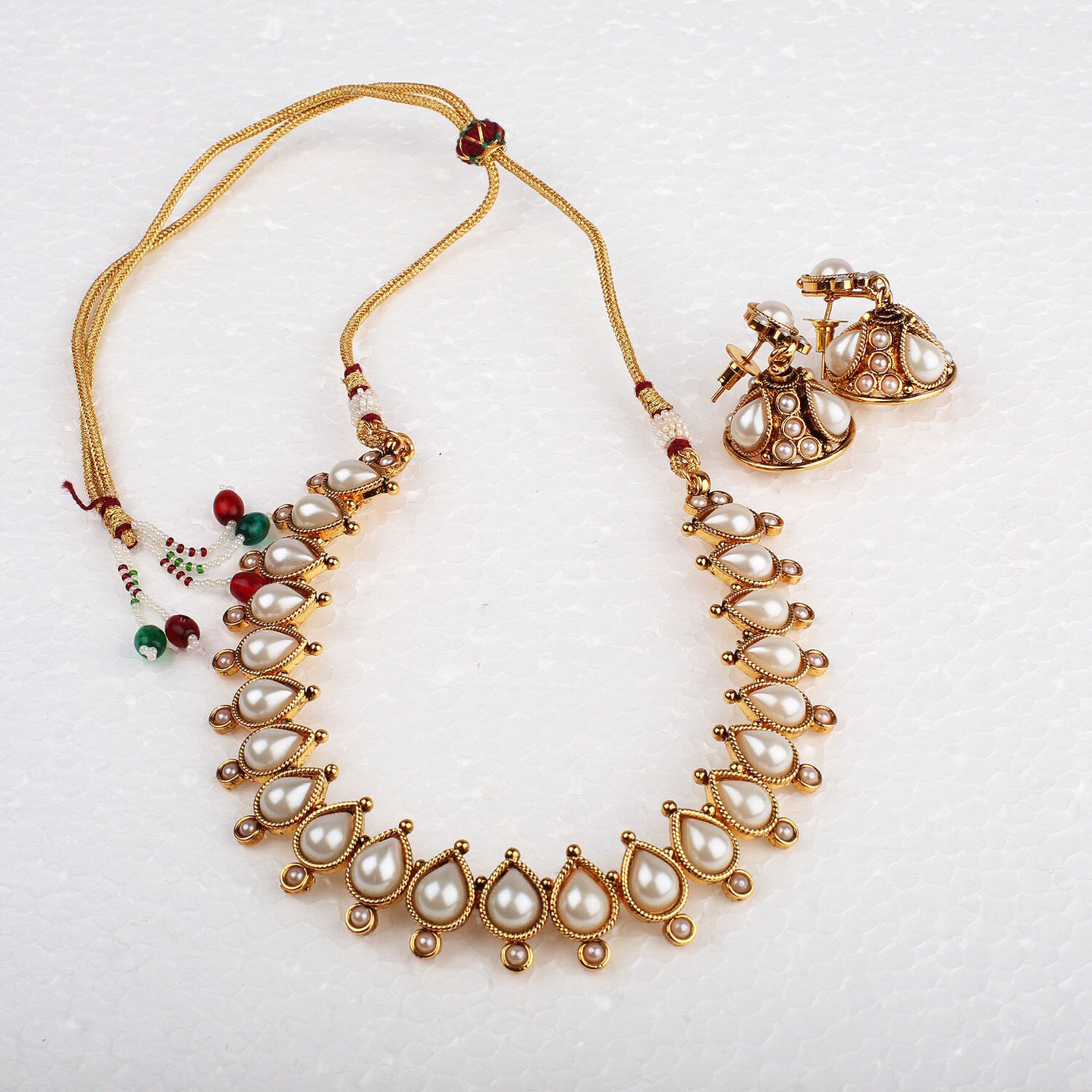 White Tear-drop Necklace & Jumka Earring