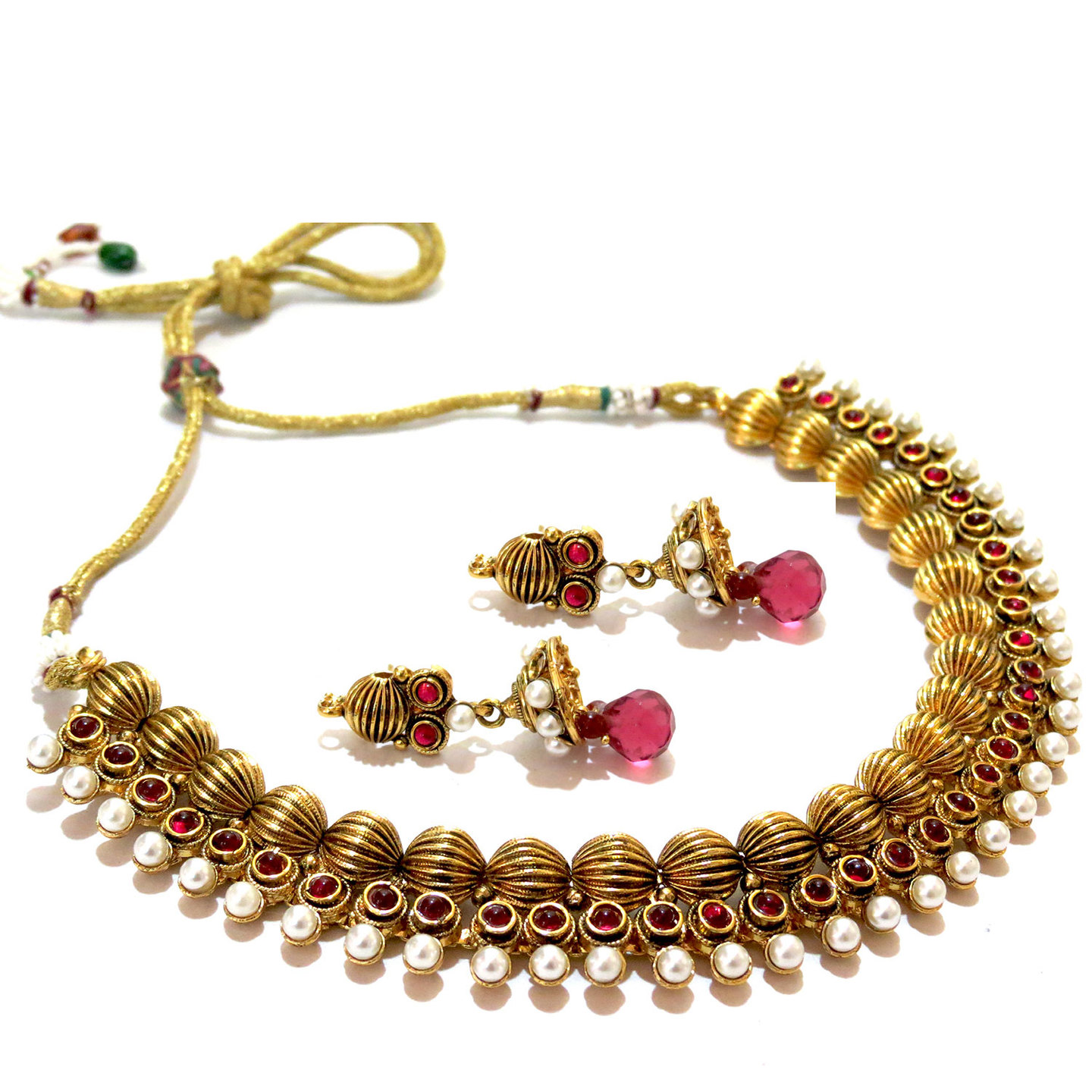 Three Layered Ensembled Necklace Set - Red