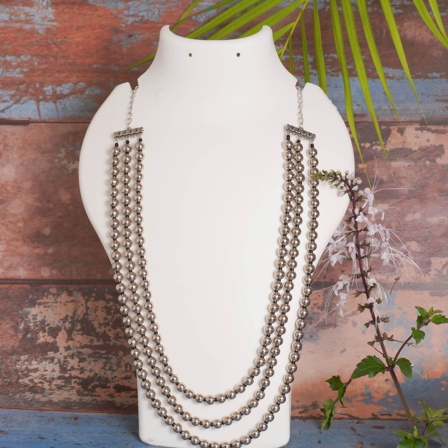 Round Three Layer Silver Lookalike Necklace