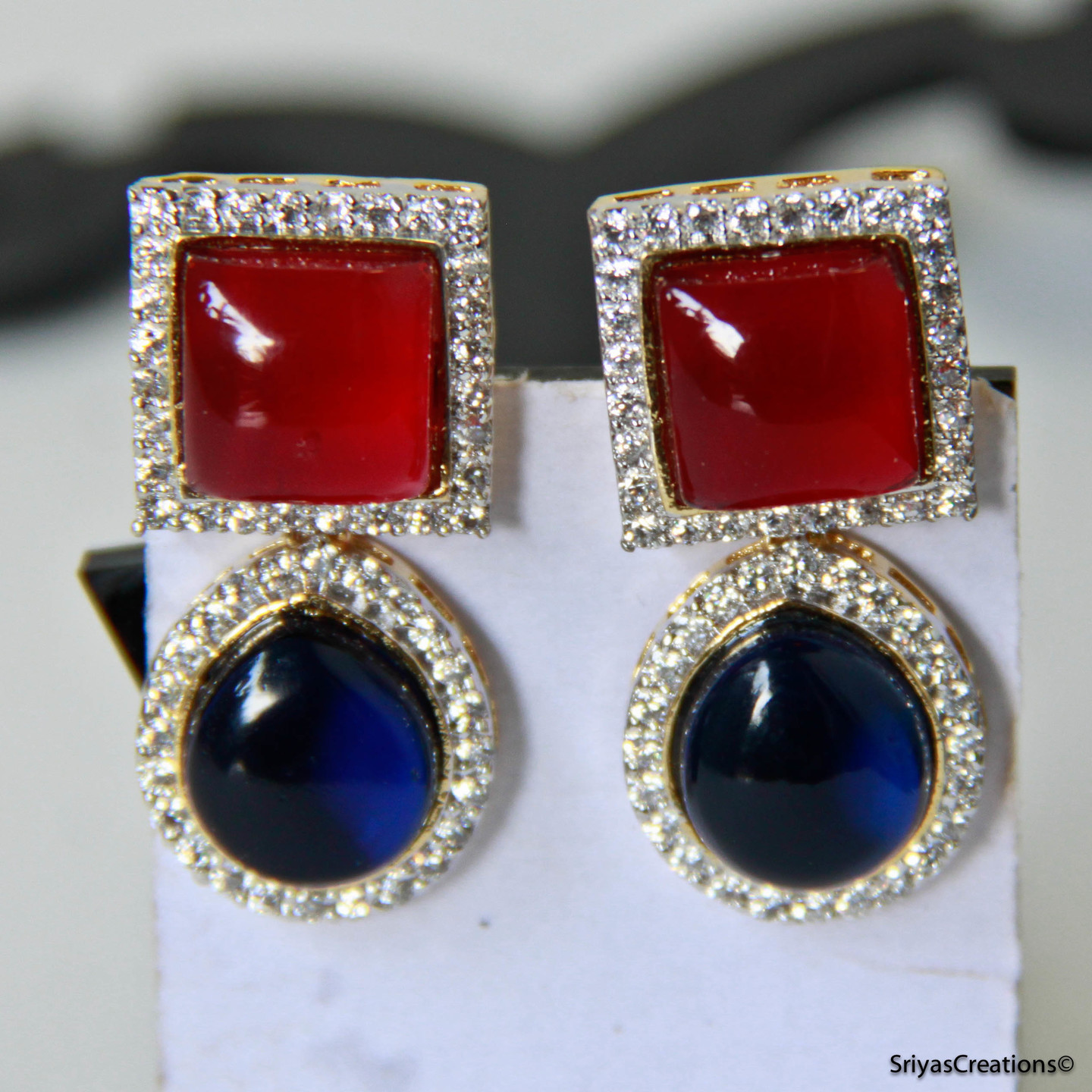 Blue Drop Red Square Ad Earring