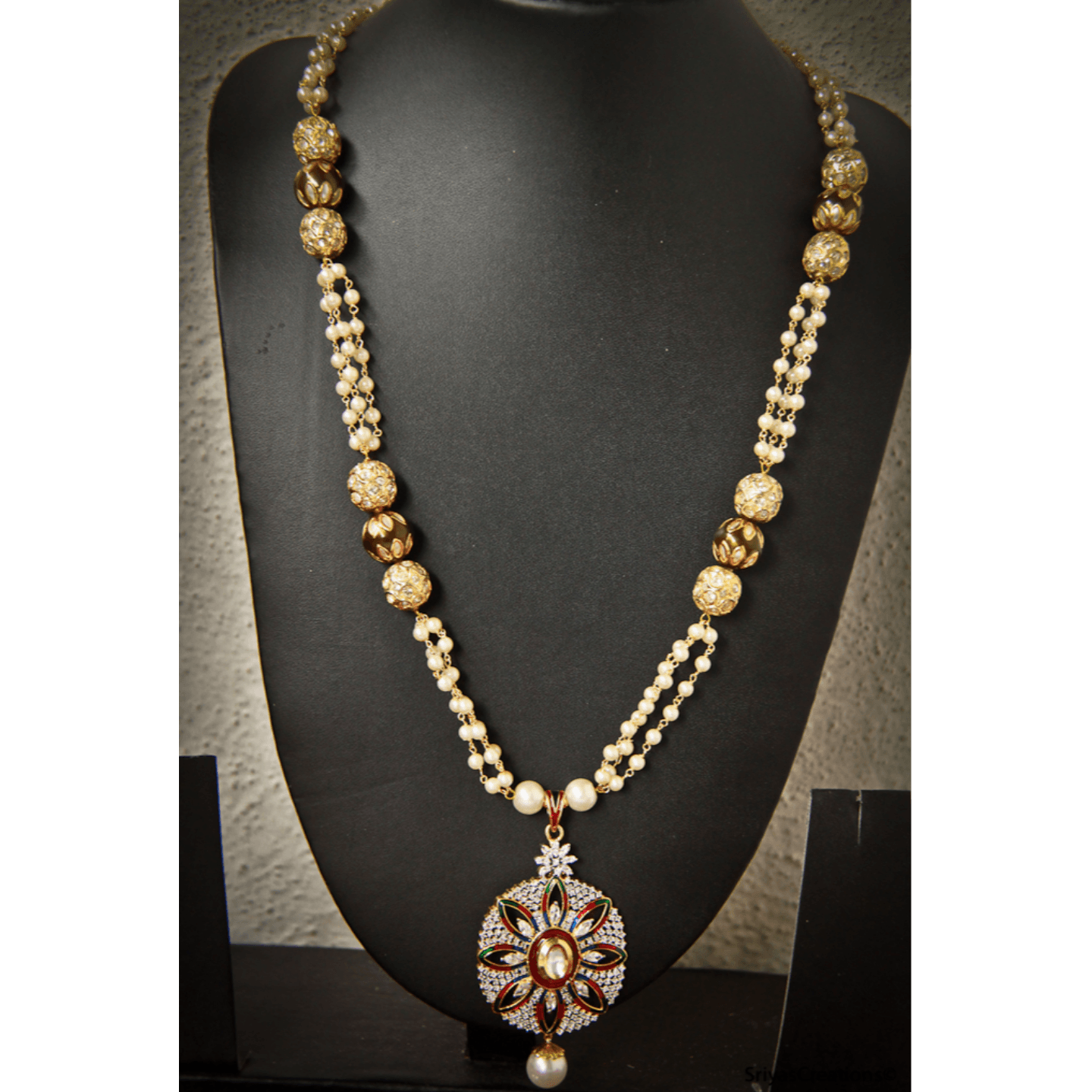 Brown AD Pearl Layered Necklace
