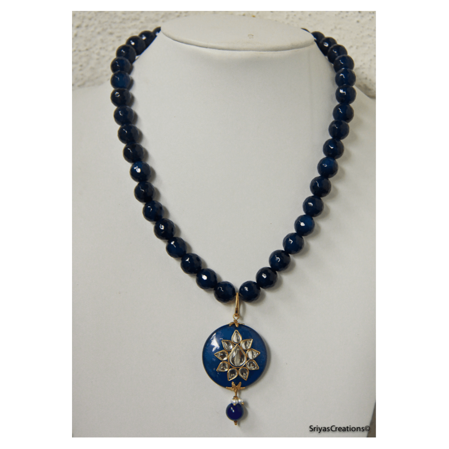 Round Blue Gemstone Kundan Handmade Neckpiece