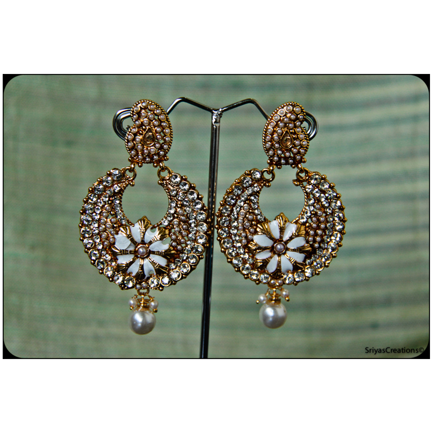White Mango Round Floral Meenakari Danglers