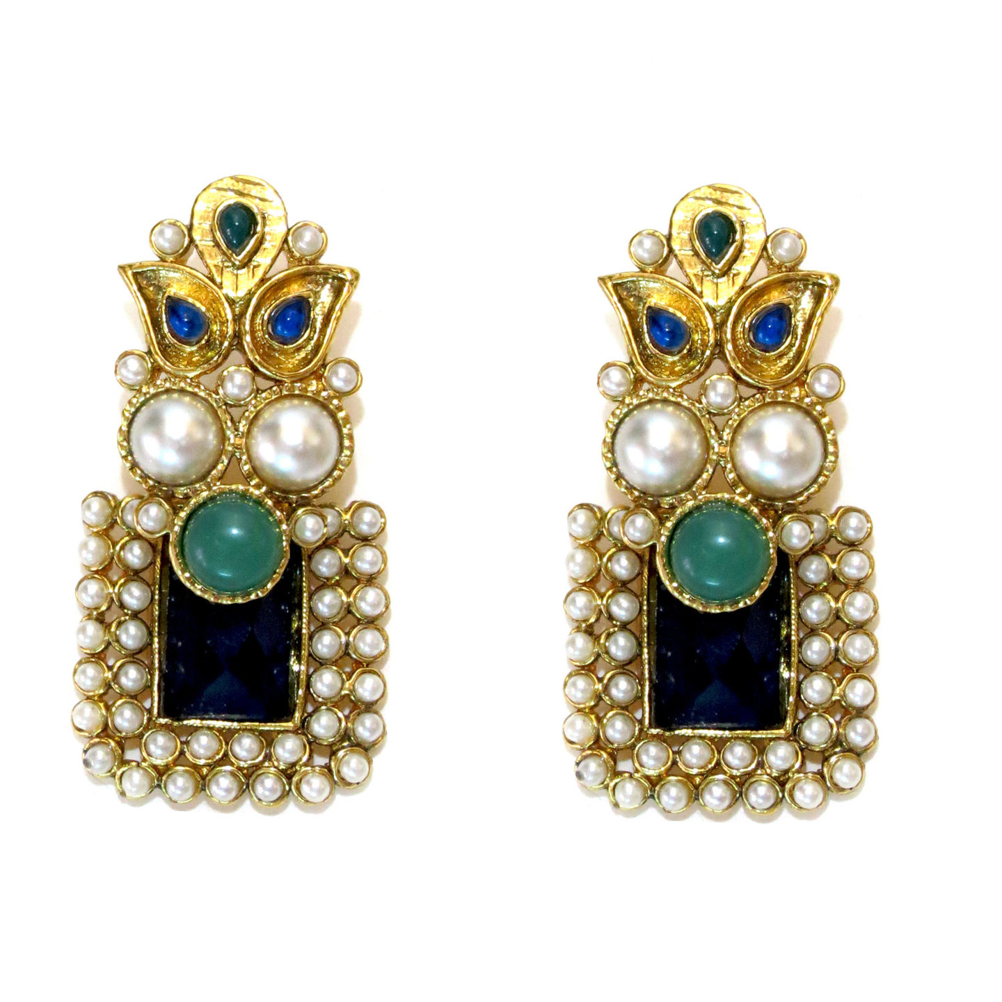 Rectangle Stone Drop Earrings - Blue & Green