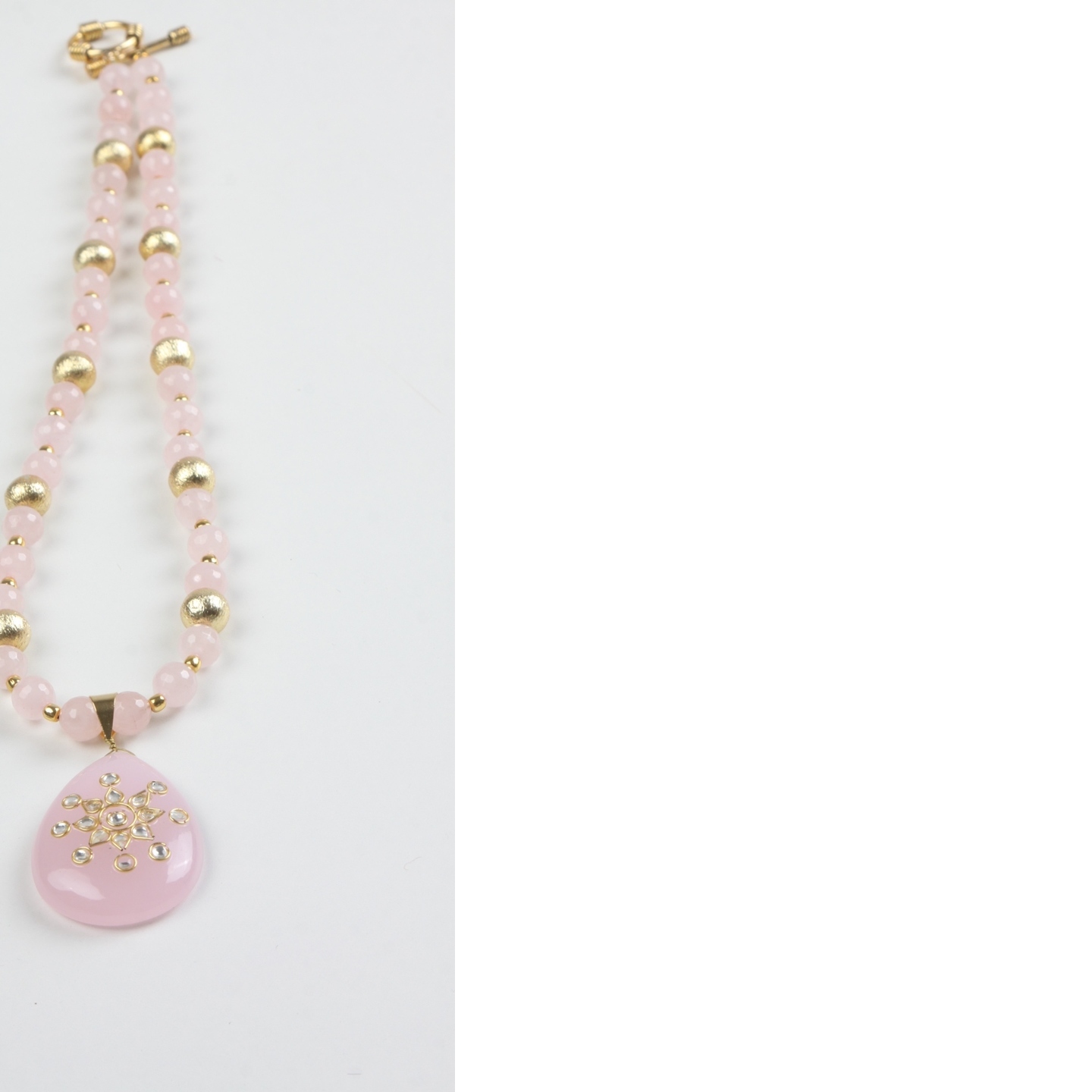 Rose Quartz Kundan Drop Handmade Necklace Set