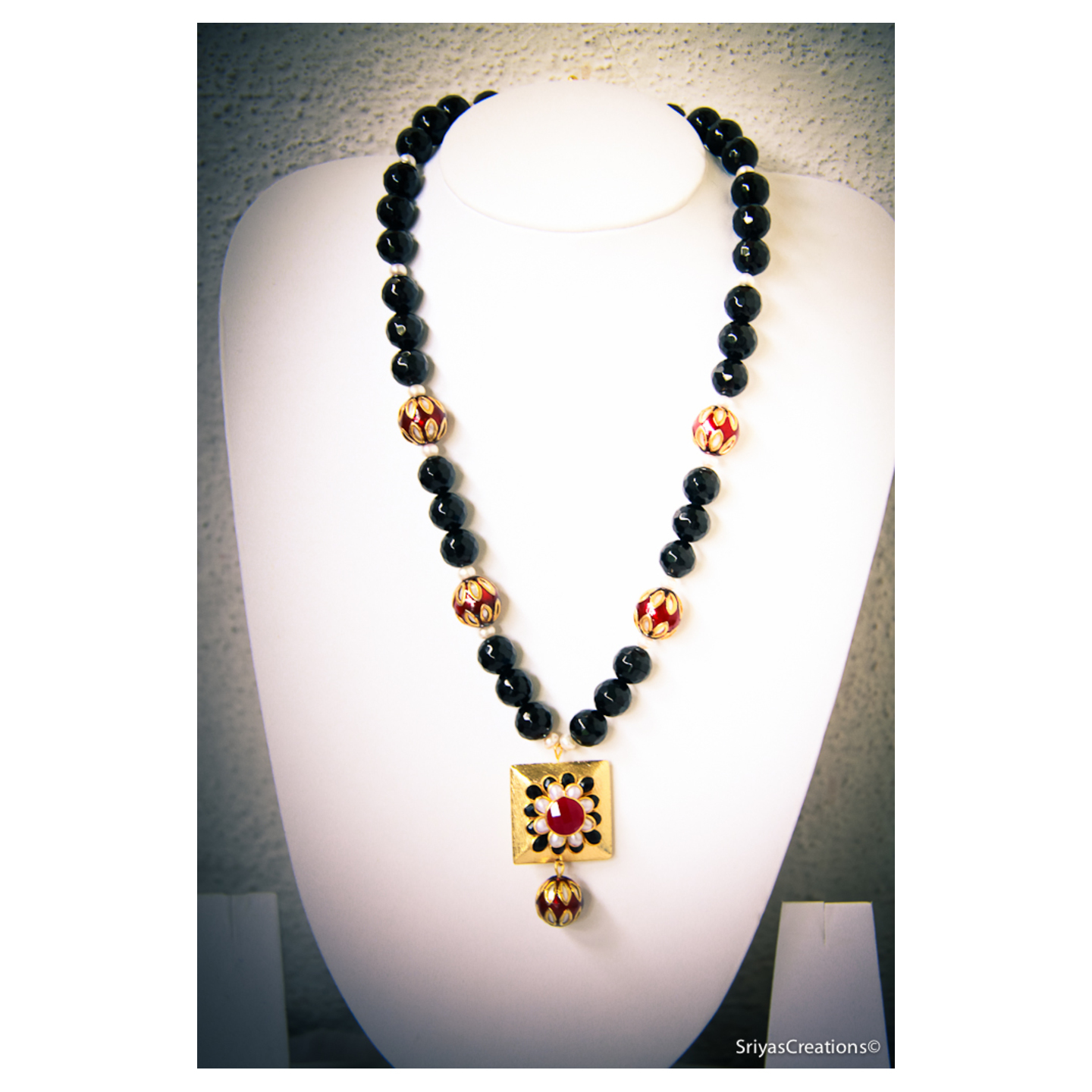Black Red White Pachi Beaded Handmade Designer Necklace Set