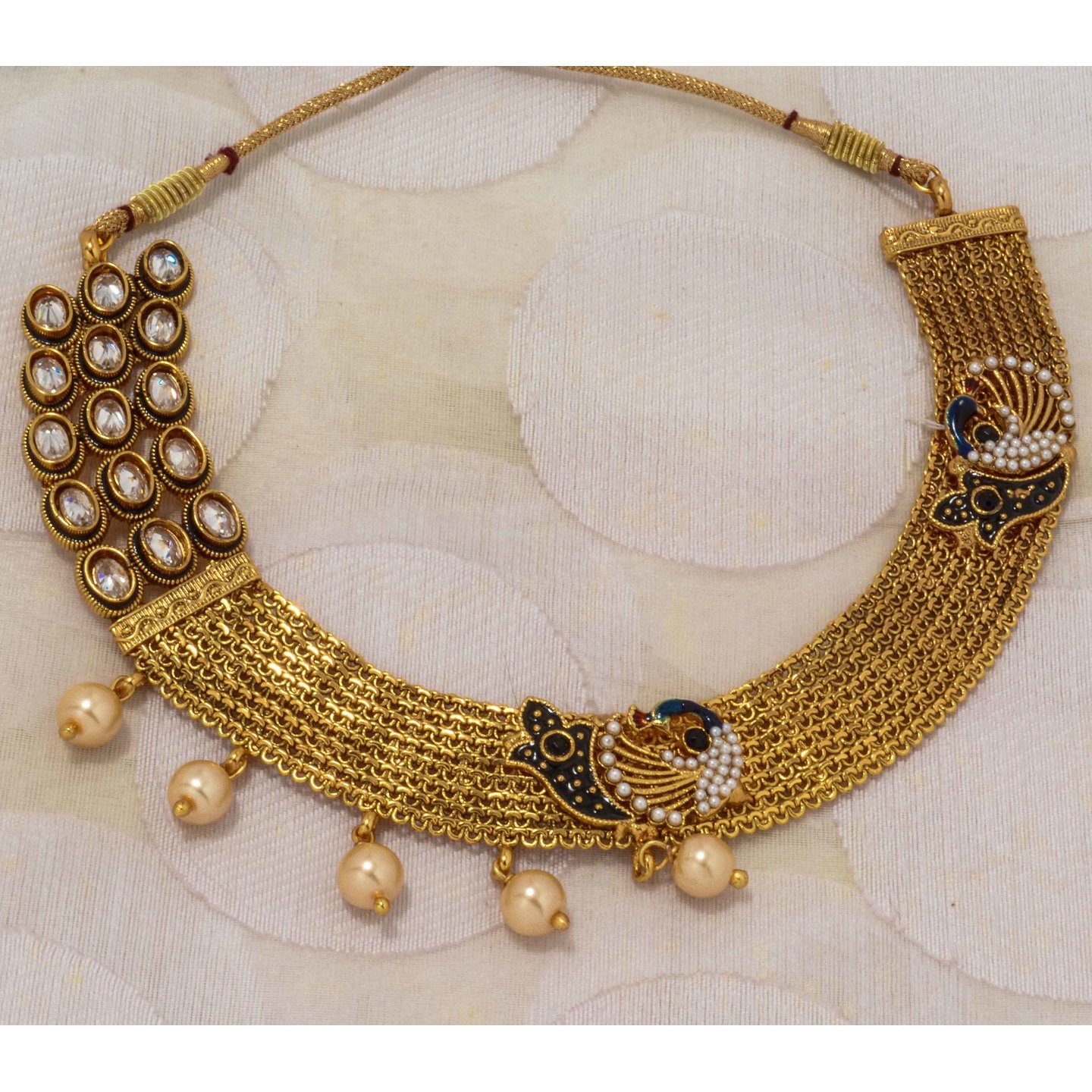 Black Enamel Peacock Kundan Multi Layer Choker Necklace