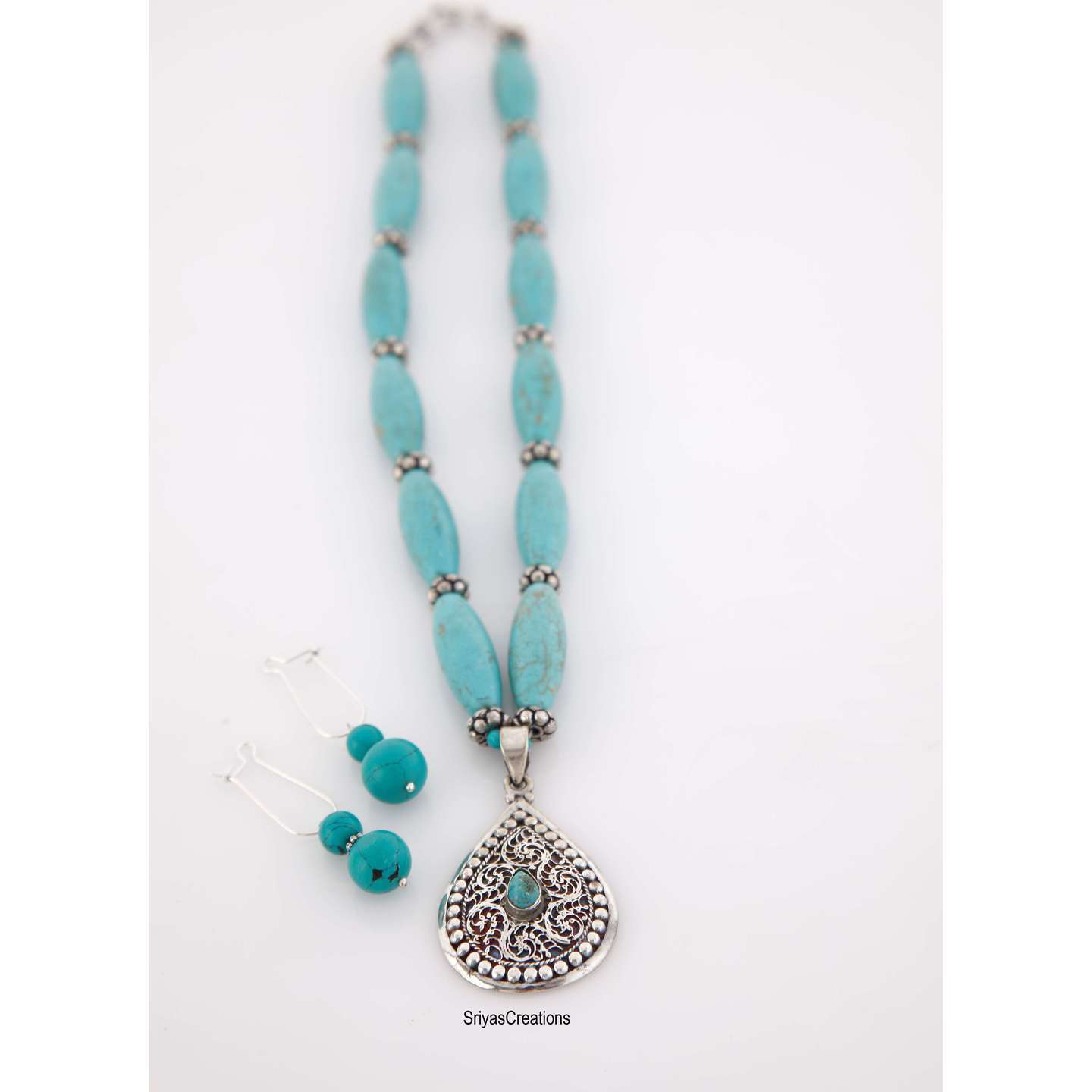 Turquoise Silver Drop Necklace
