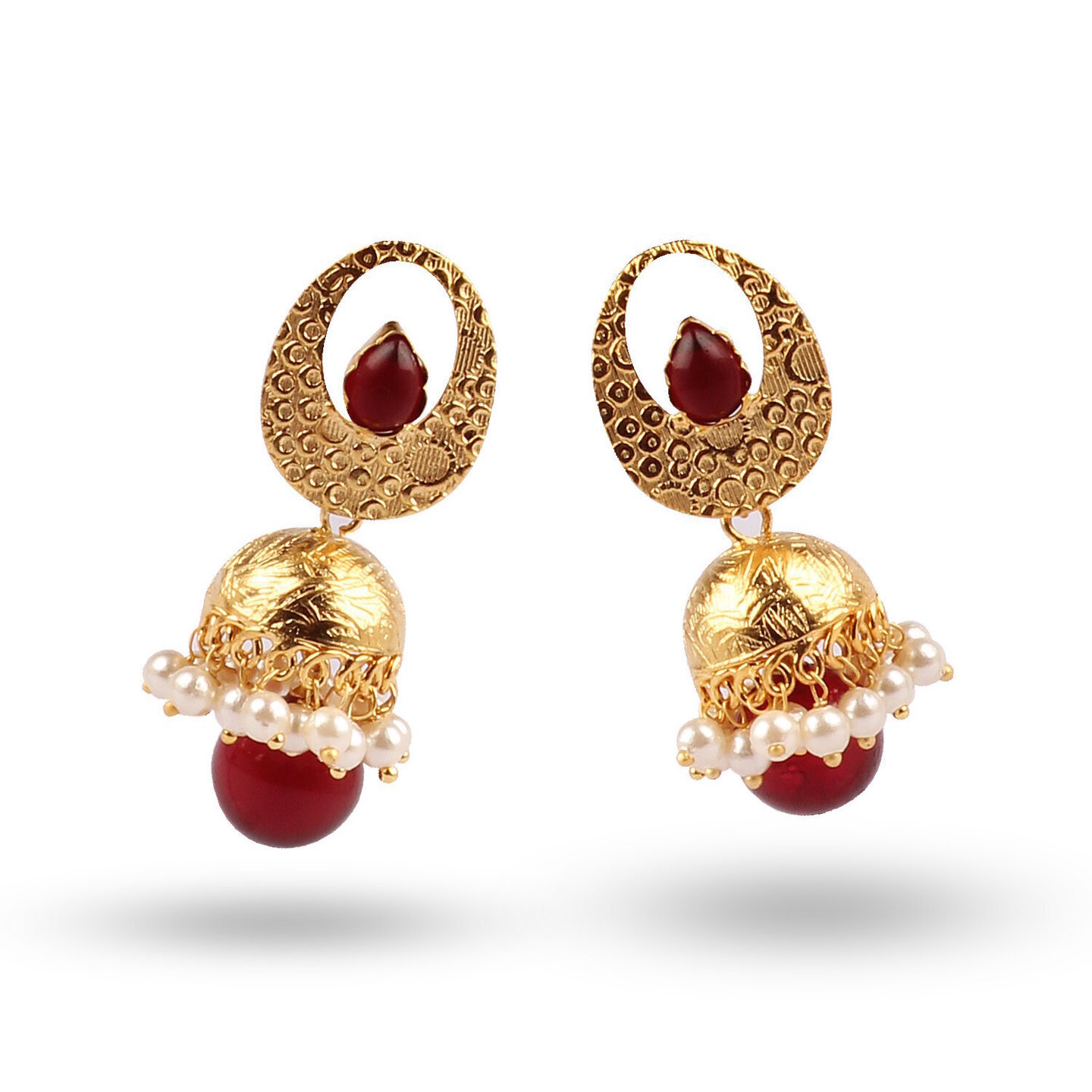 Red Stone & Pearl Gold Jumkas