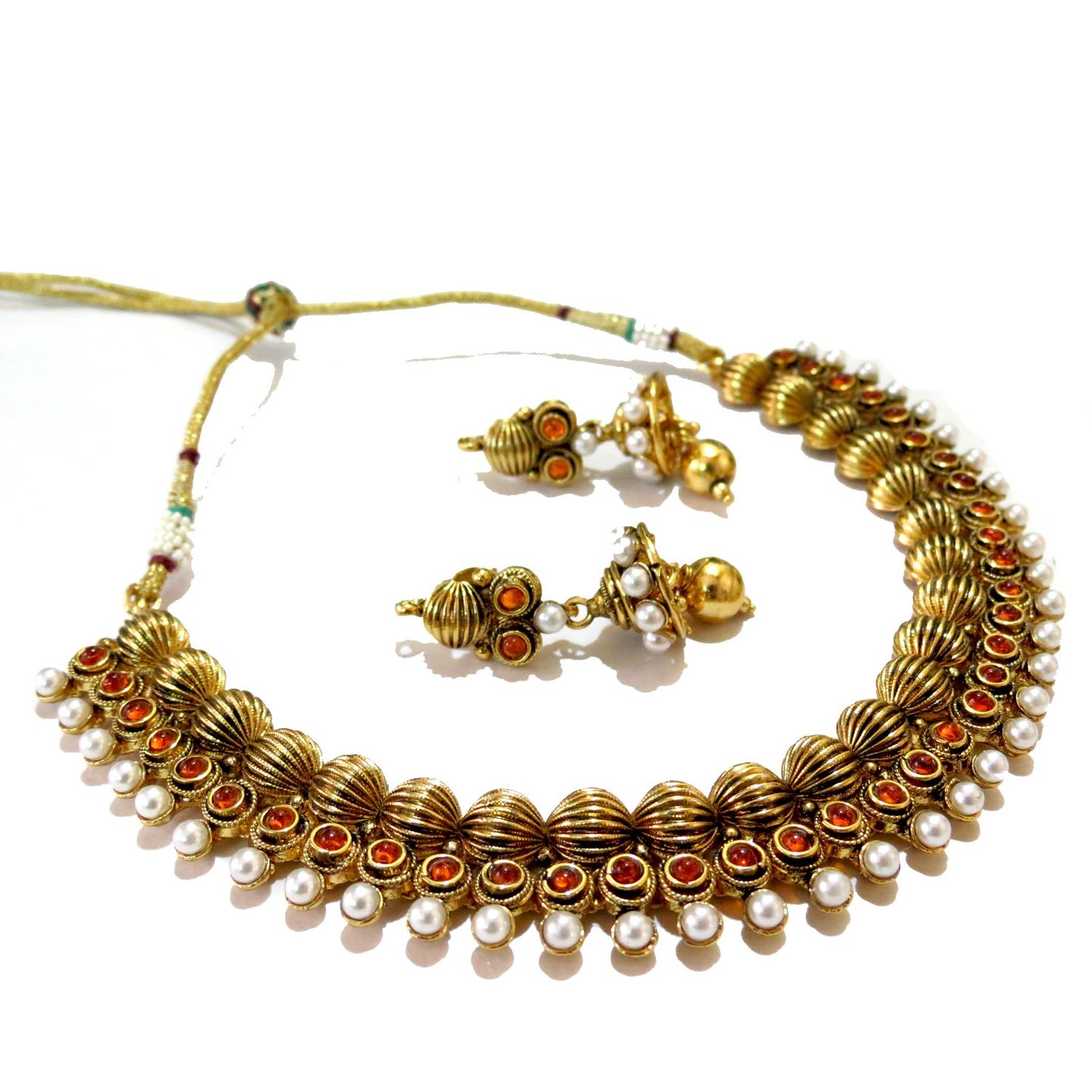 Three Layered Ensembled Necklace Set - Honey Color