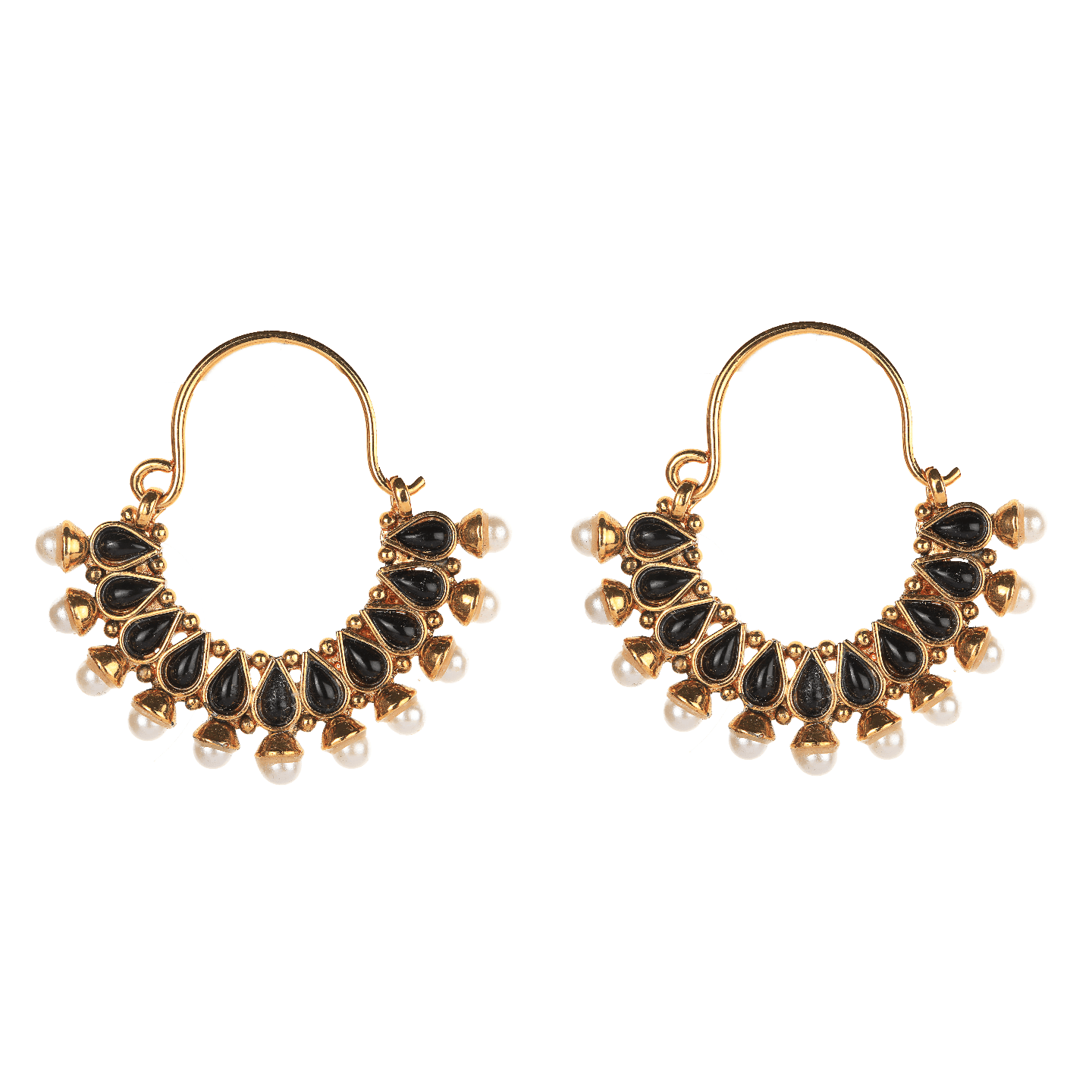 Drop Stone Studded Hoops - Black