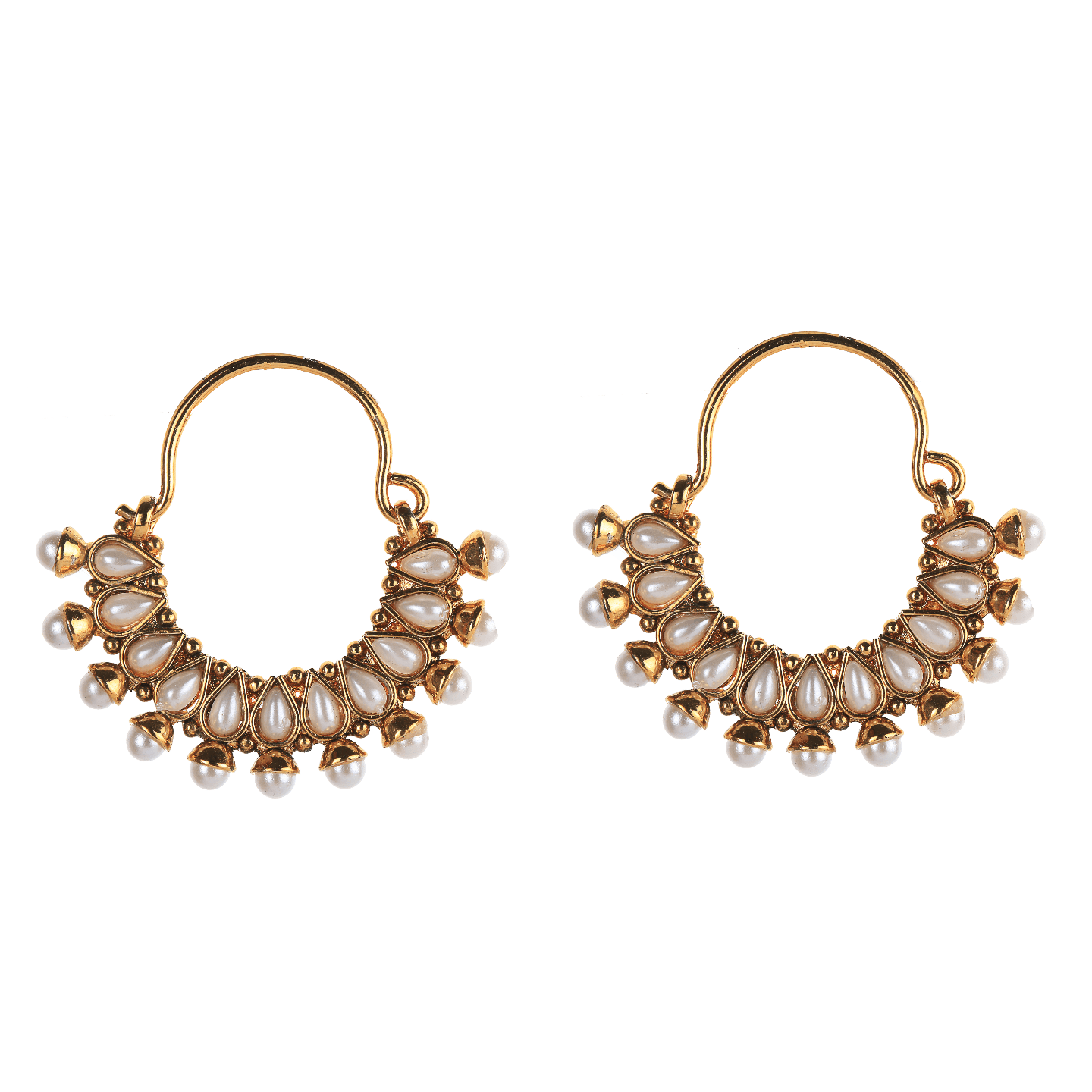 Drop Stone Studded Hoops - Pearl