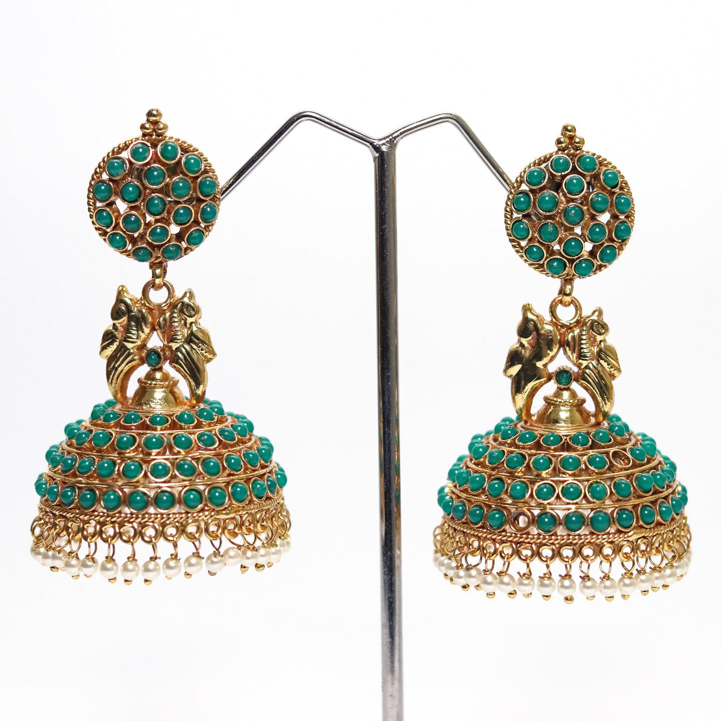 Green Round Tradional Ethnic Wedding Jhumka