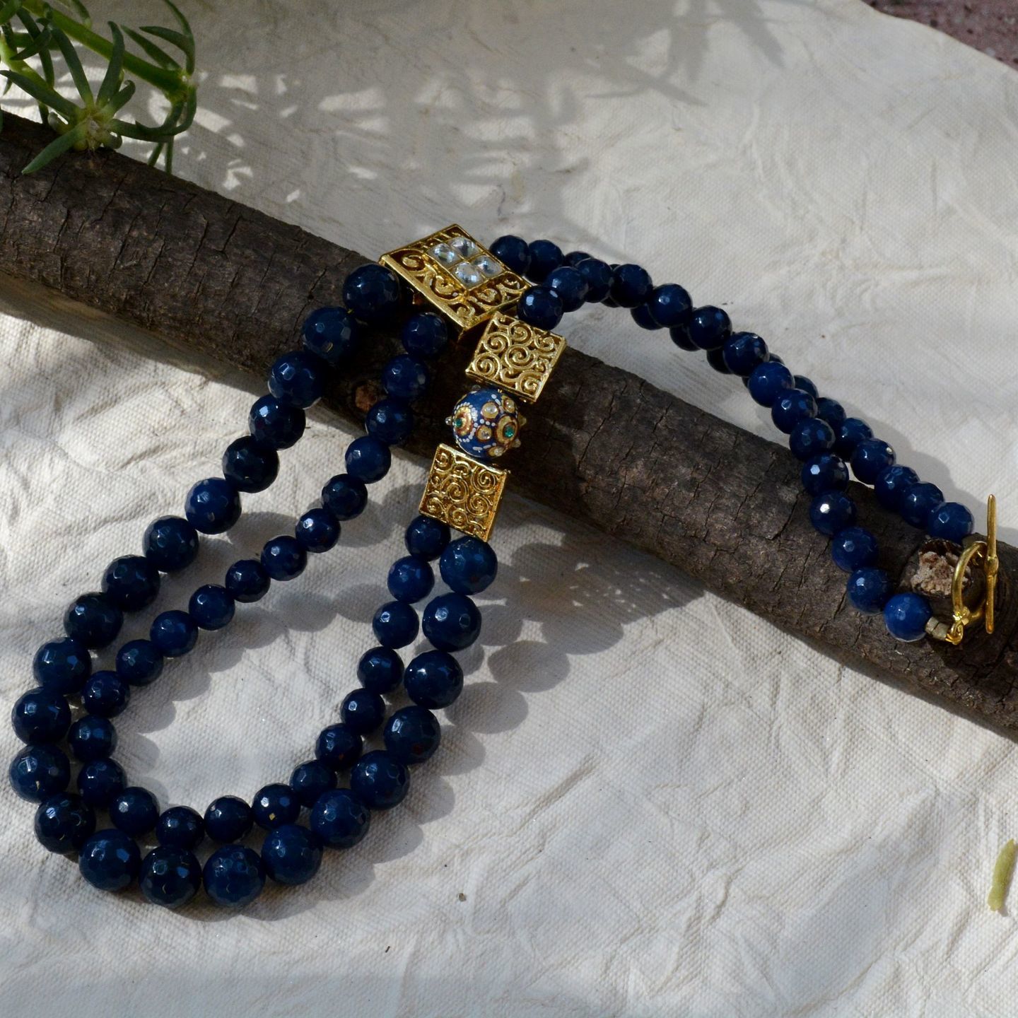 Blue Layered Tanjore Handpainted Necklace 