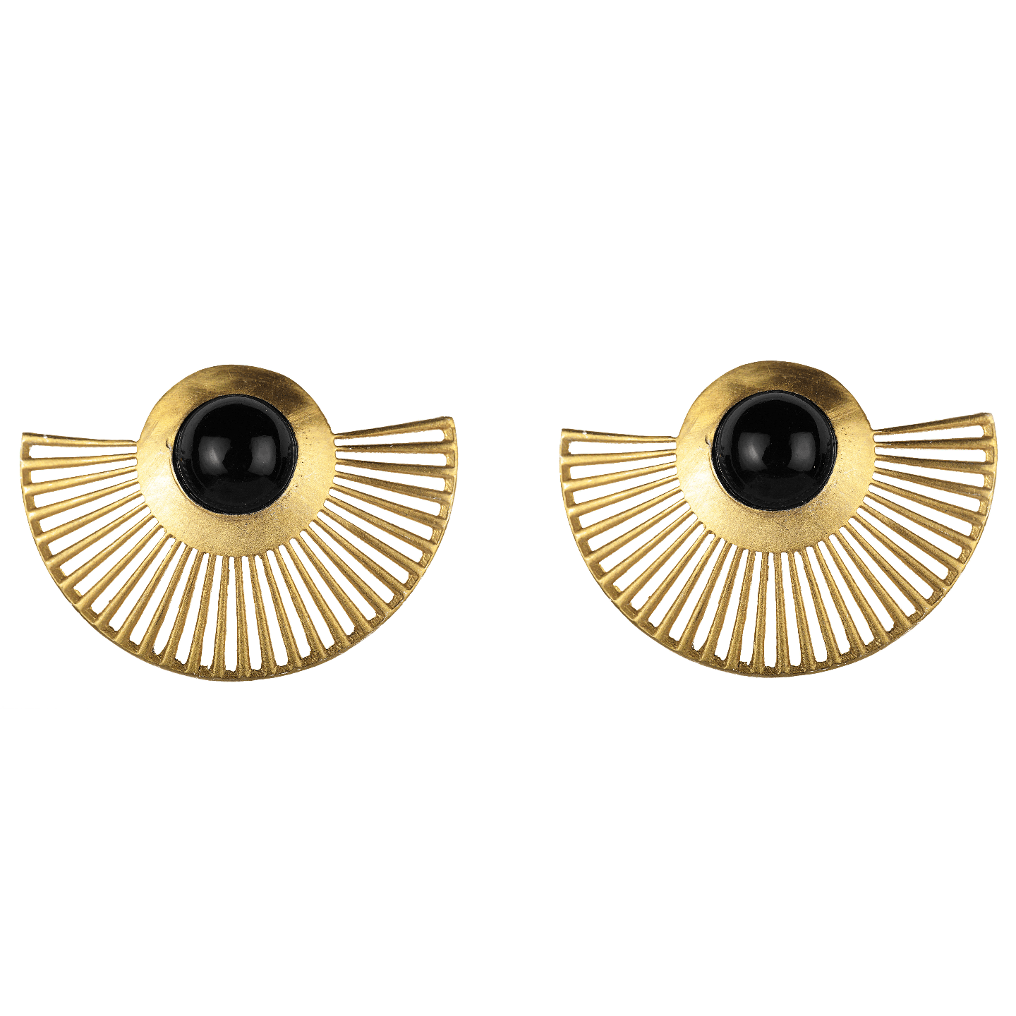 Stone Studded Fan Shaped Earrings - Black