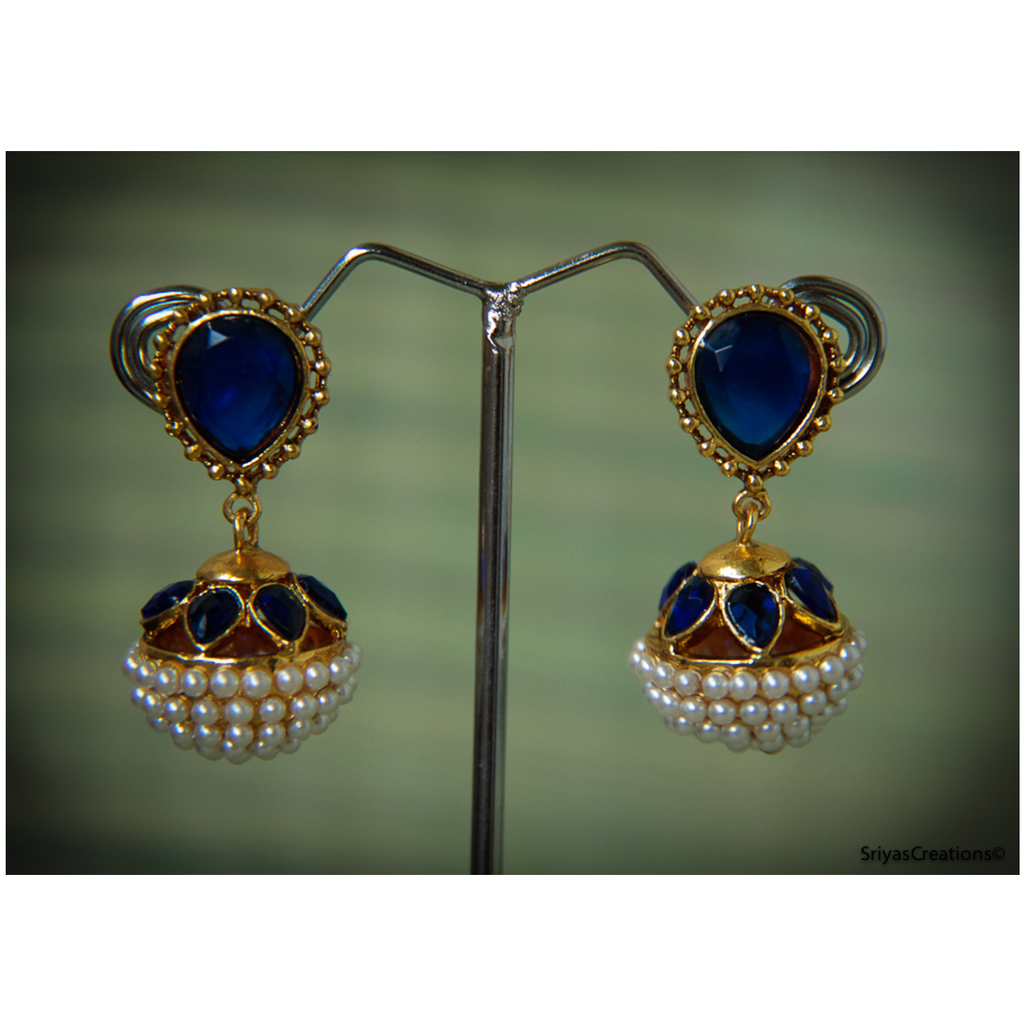 Blue Pearl Drop Round Danglers
