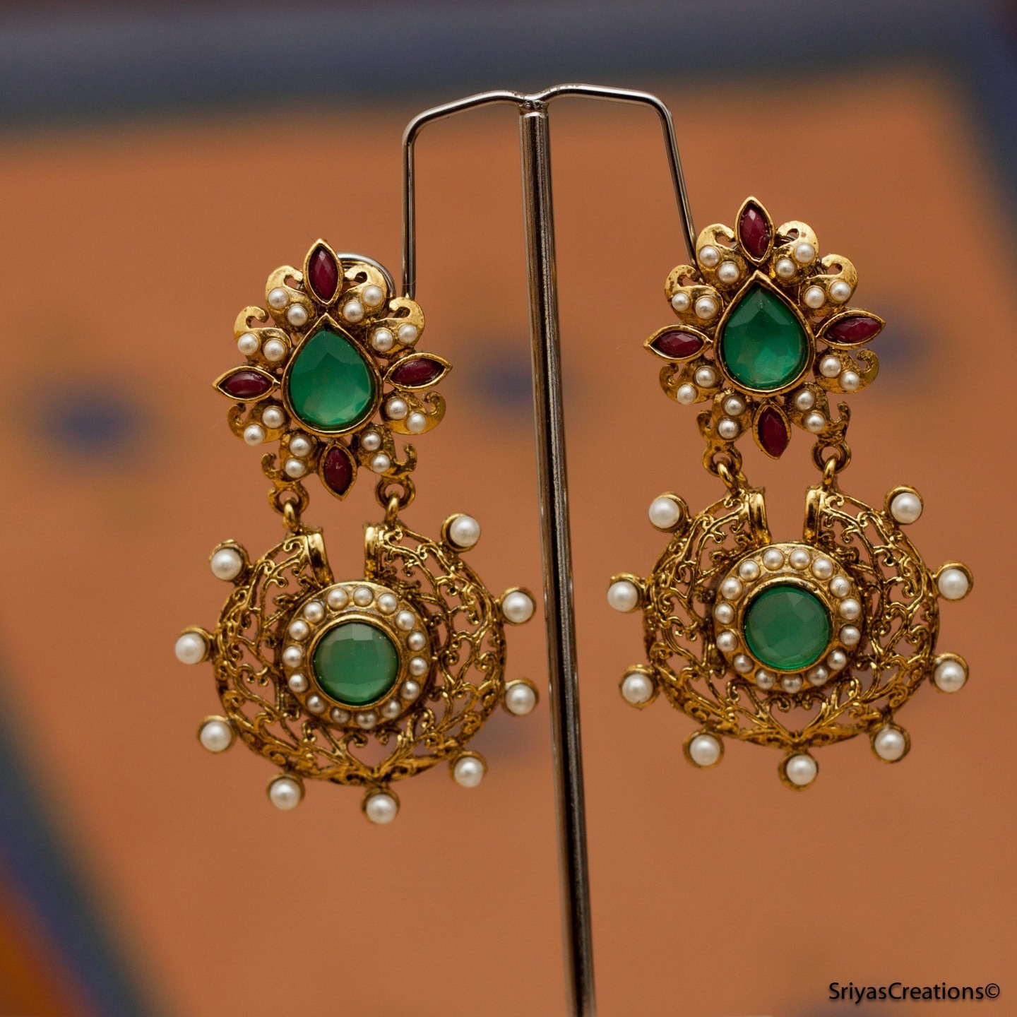 Green Red Drop Floral Dangler 