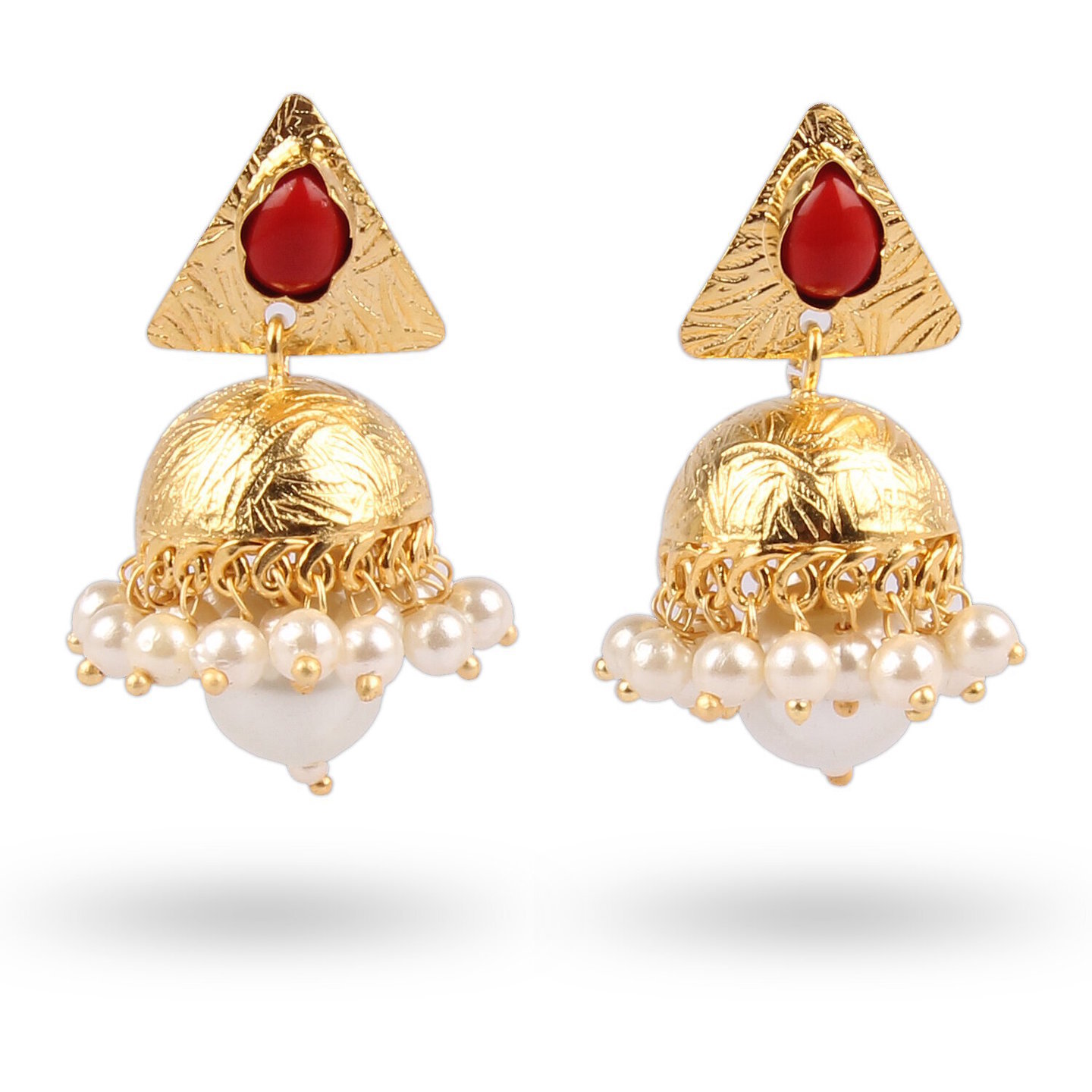 Coral Stone & Pearl Gold Jumkas