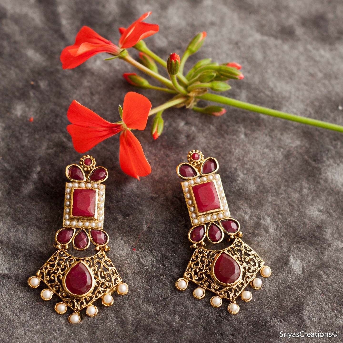 Pink Gold Jali Earring